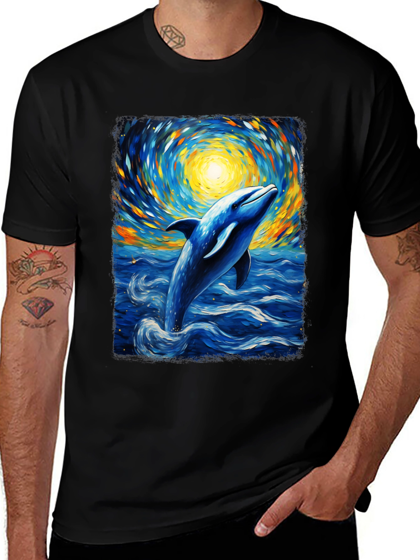Dolphin Van Gogh Style T-Shirt Artistic Ocean Tee