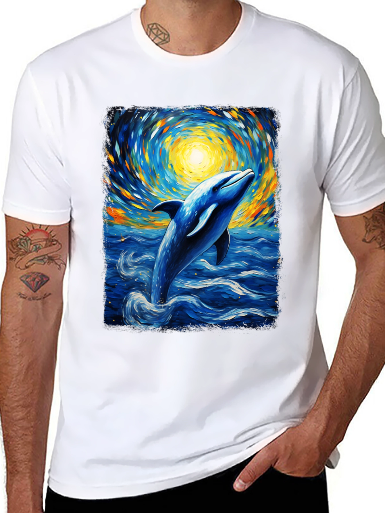 Dolphin Van Gogh Style T-Shirt Artistic Ocean Tee