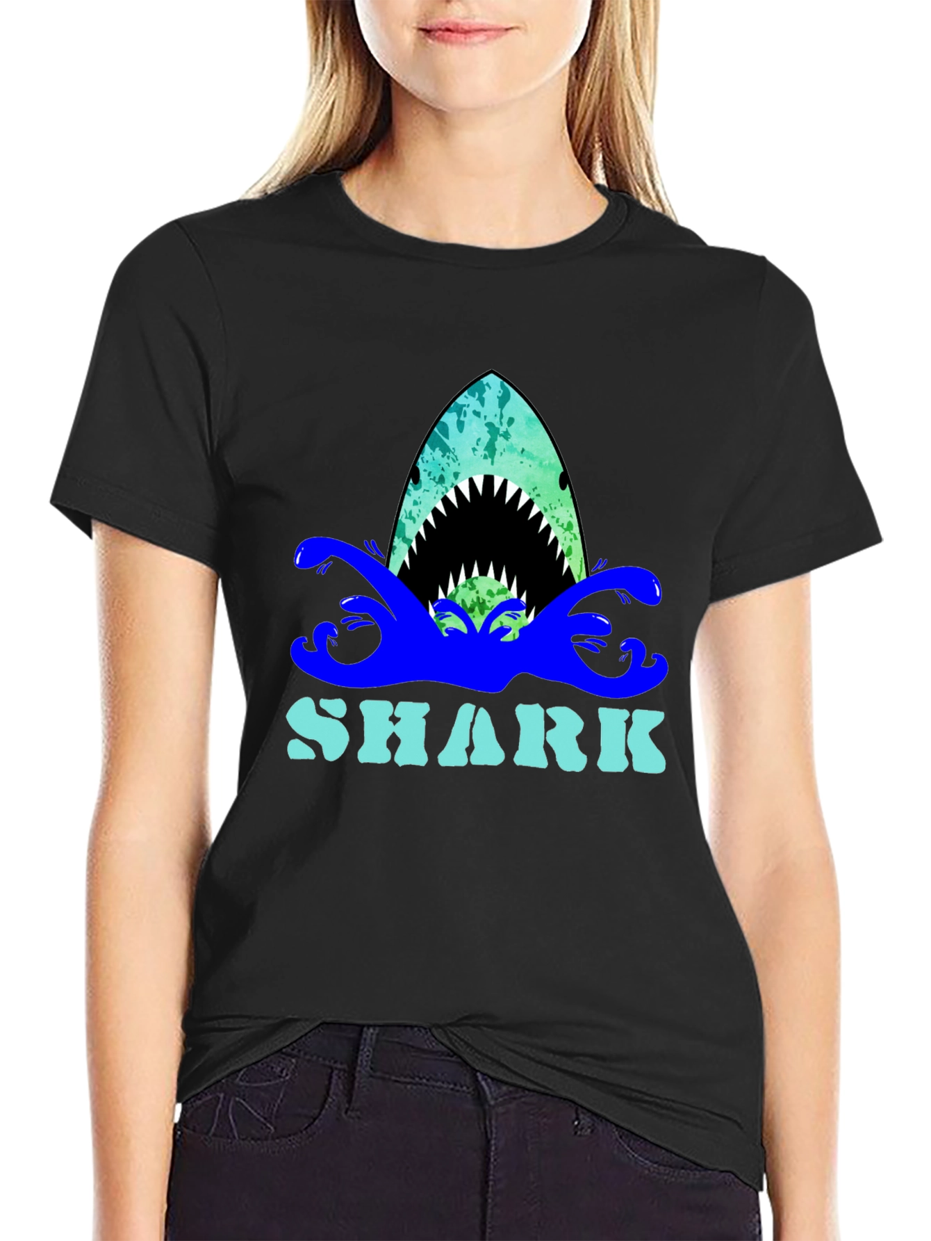 Shark Graphic Print Crew Neck T-Shirt