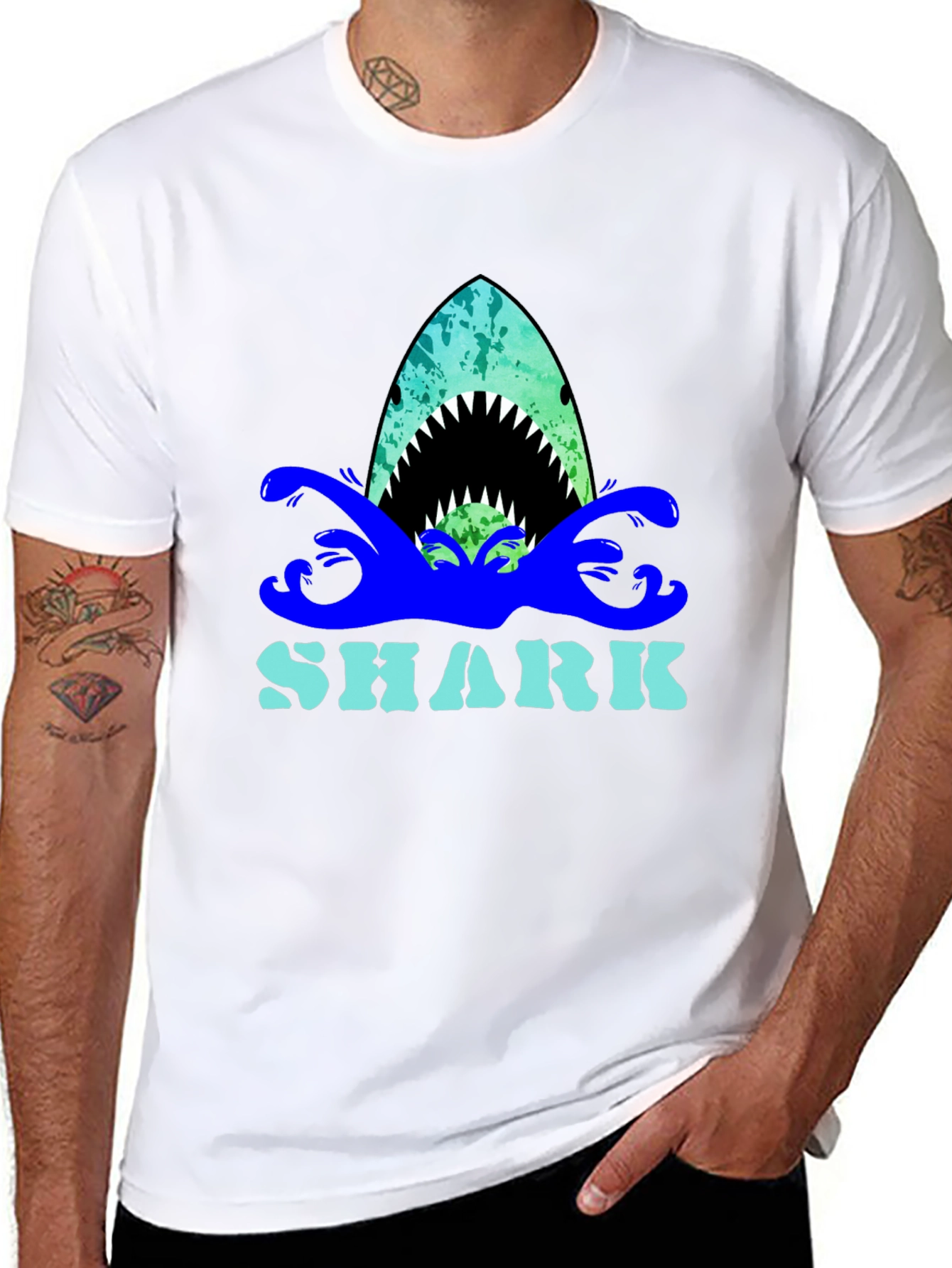 Shark Graphic Print Crew Neck T-Shirt