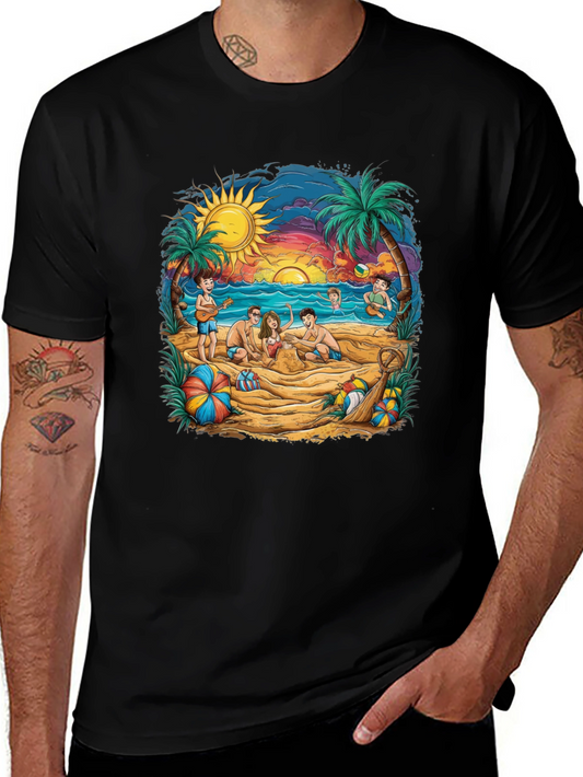 Beach Scene Graphic Tee - Black