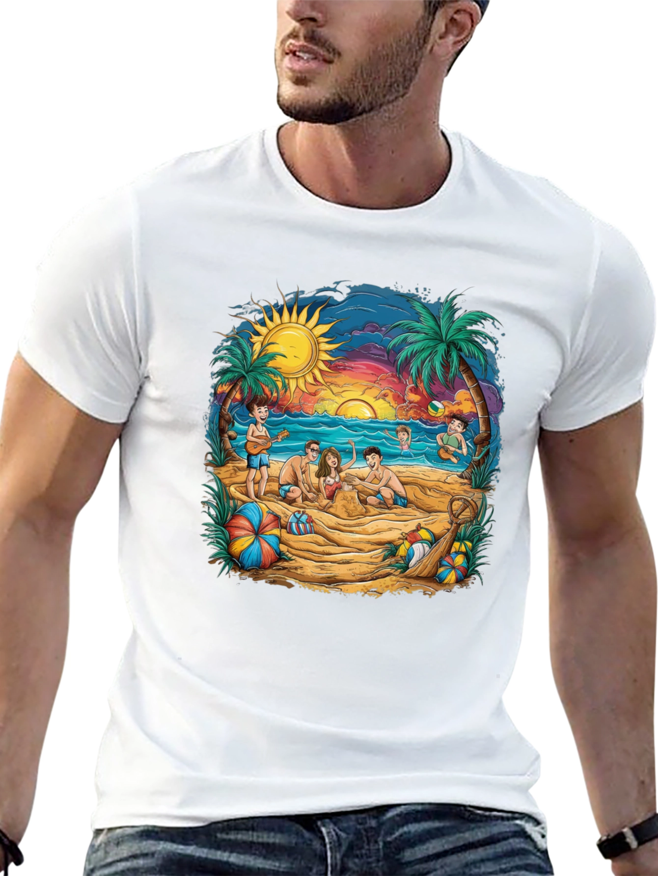 Beach Scene Graphic Tee - Black