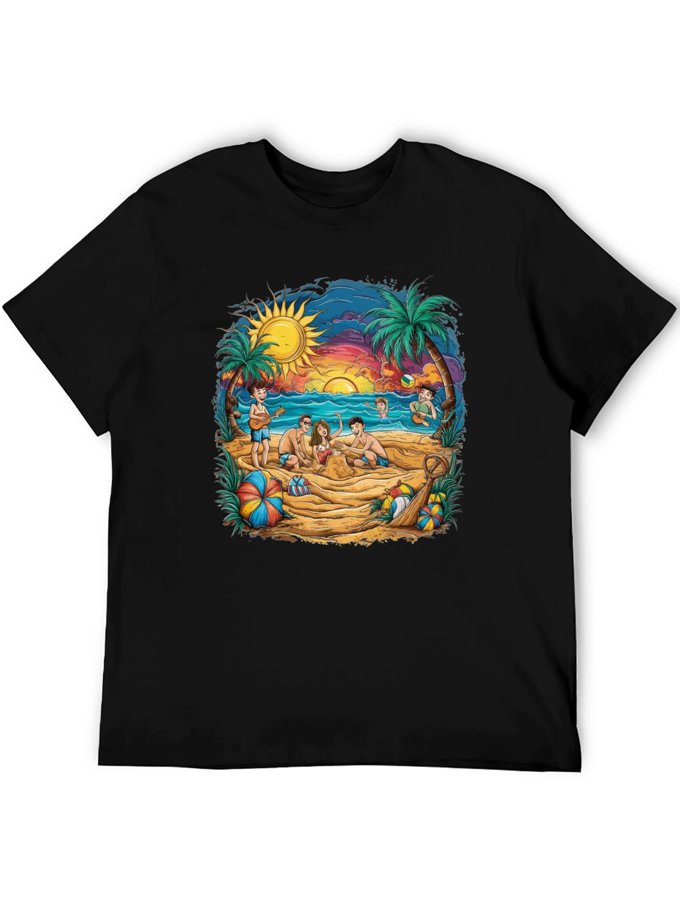 Beach Scene Graphic Tee - Black