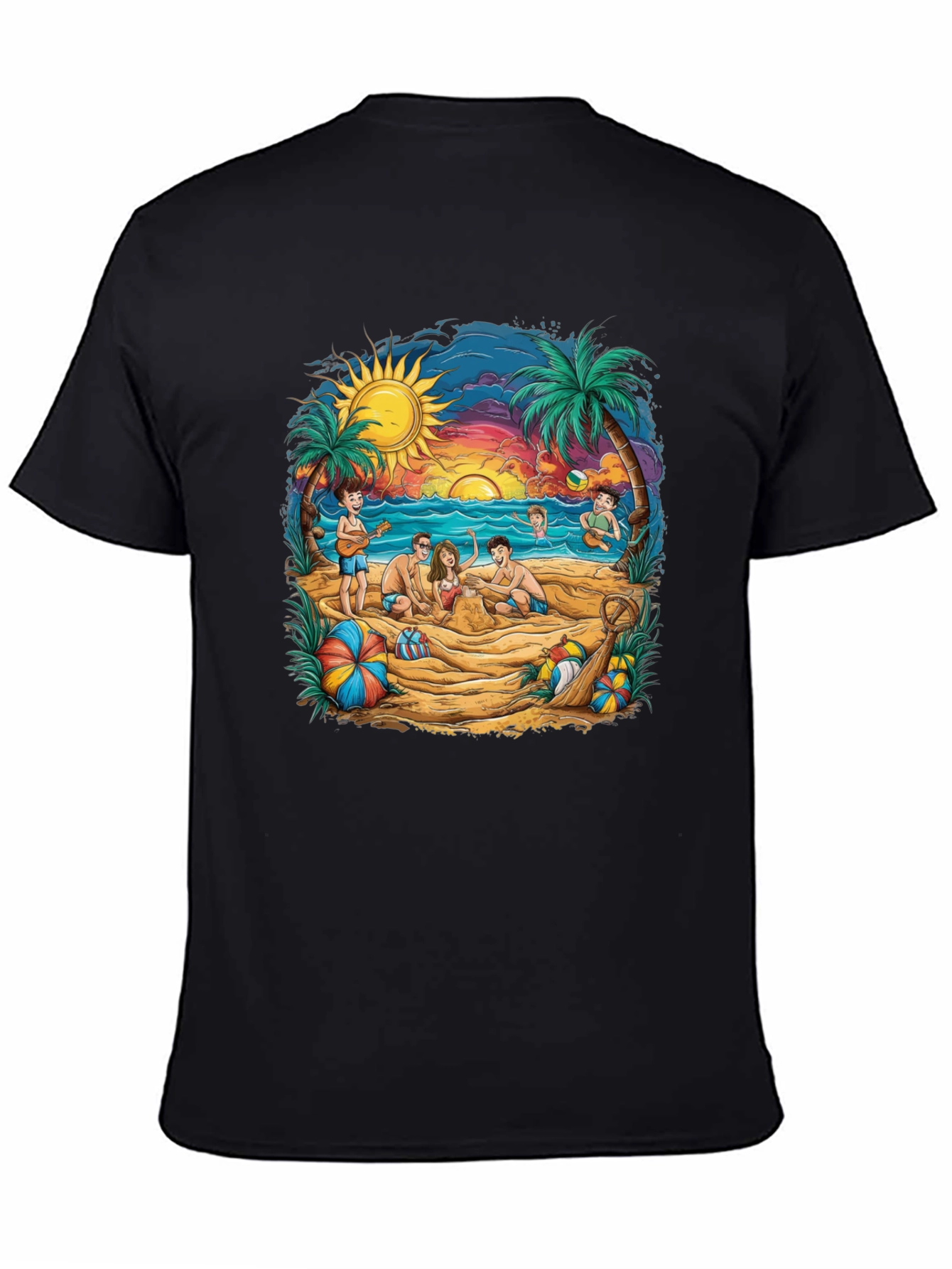 Beach Scene Graphic Tee - Black