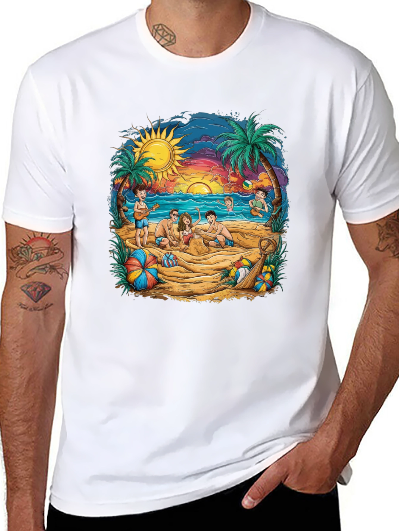 Beach Scene Graphic Tee - Black