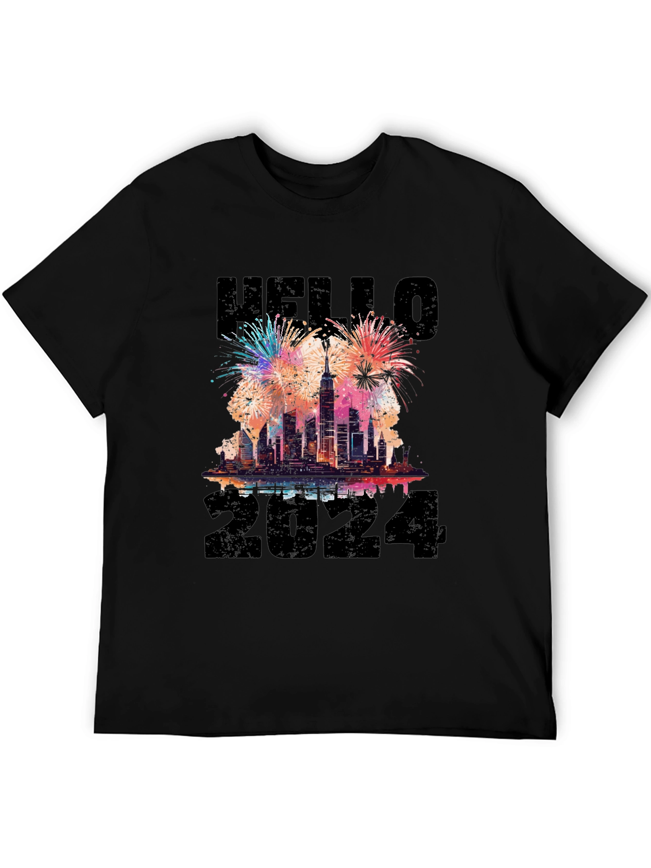 Hello 2024 New Years Eve Fireworks Graphic T-Shirt
