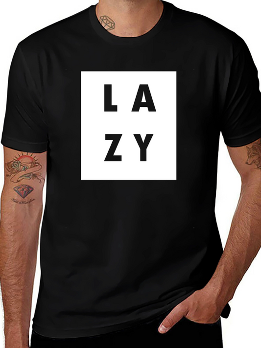 Lazy Graphic Tee - Black Crew Neck Casual T-Shirt