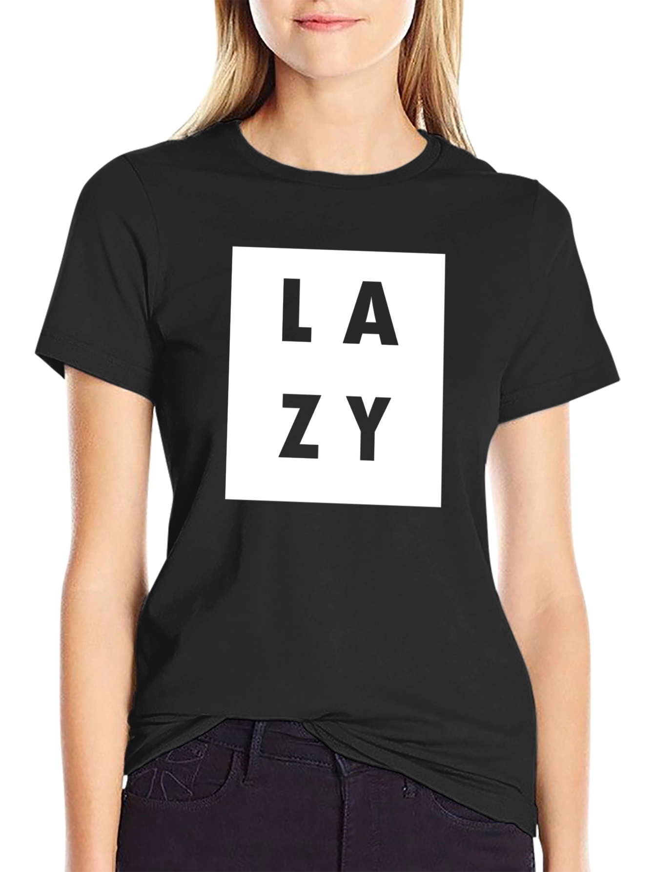 Lazy Graphic Tee - Black Crew Neck Casual T-Shirt