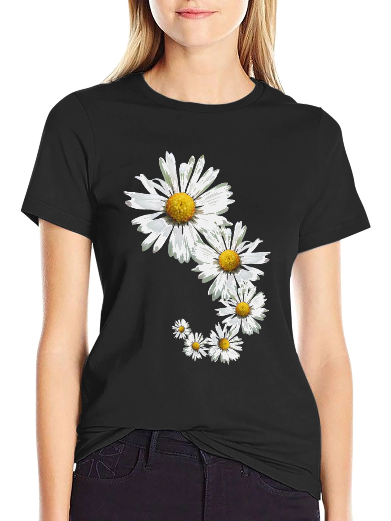 Daisy Chain Graphic Tee - Black Cotton Blend