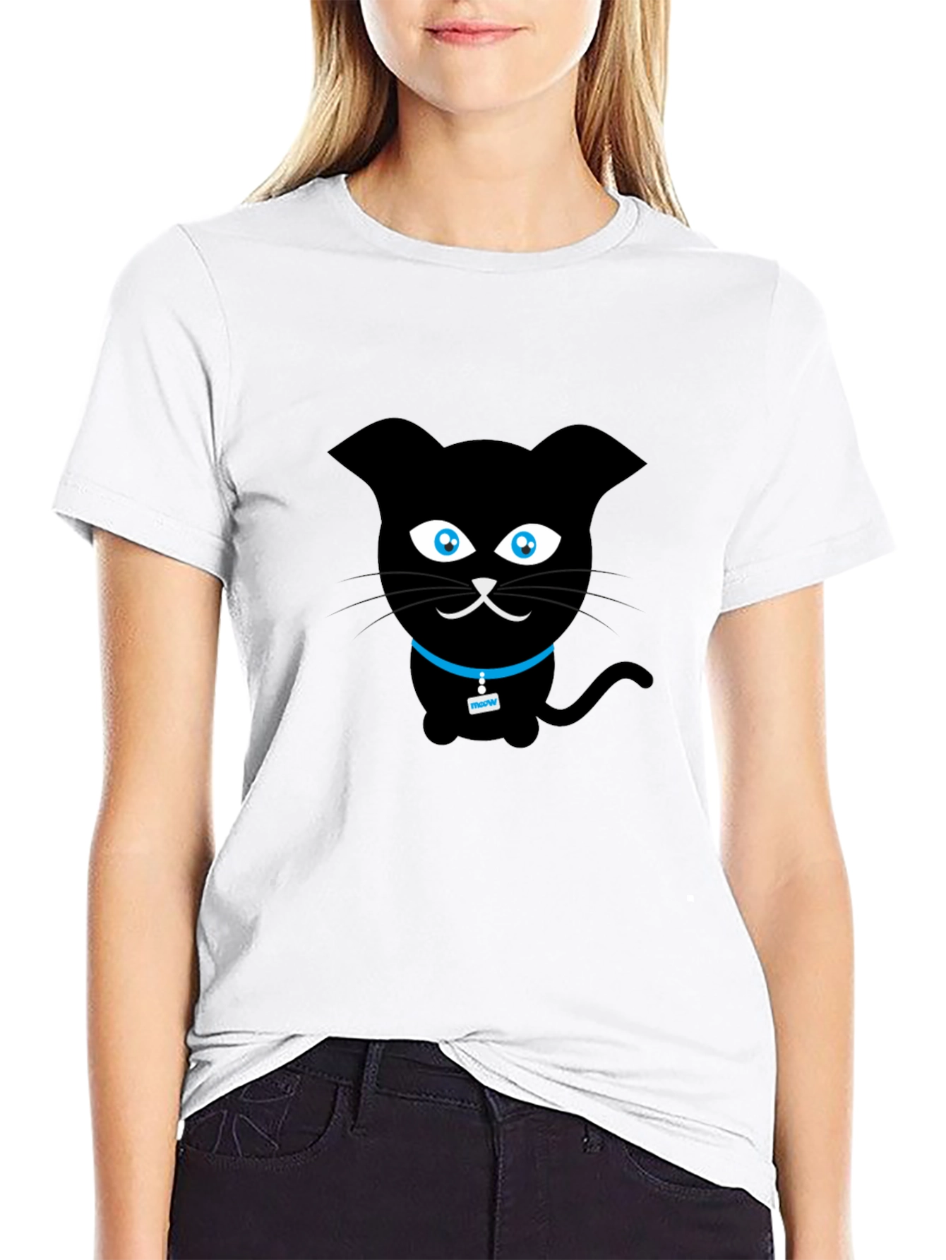 Black Cat Graphic Tee - Cute Cartoon Design