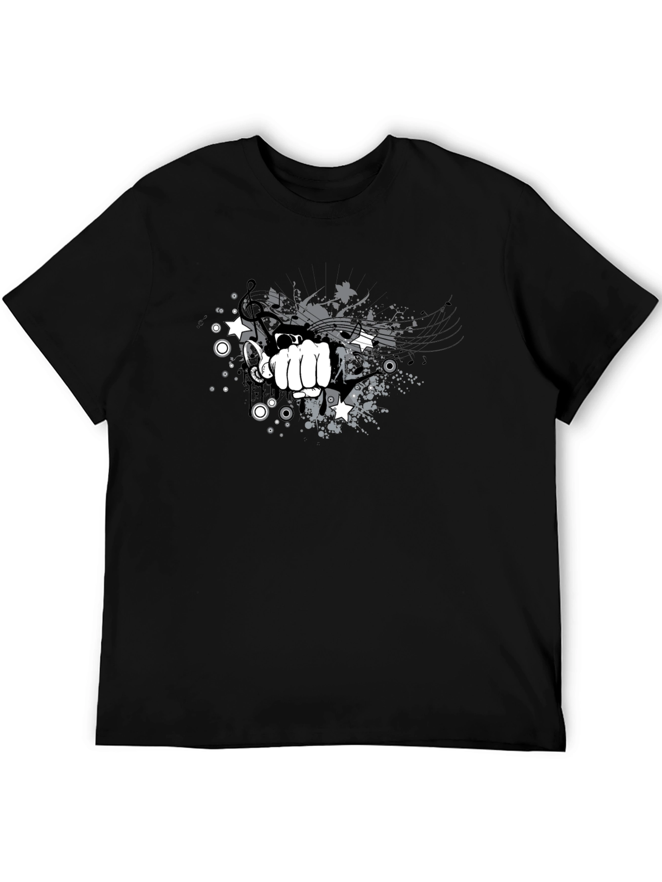 Mens Black Graphic Tee - Music Punch Design