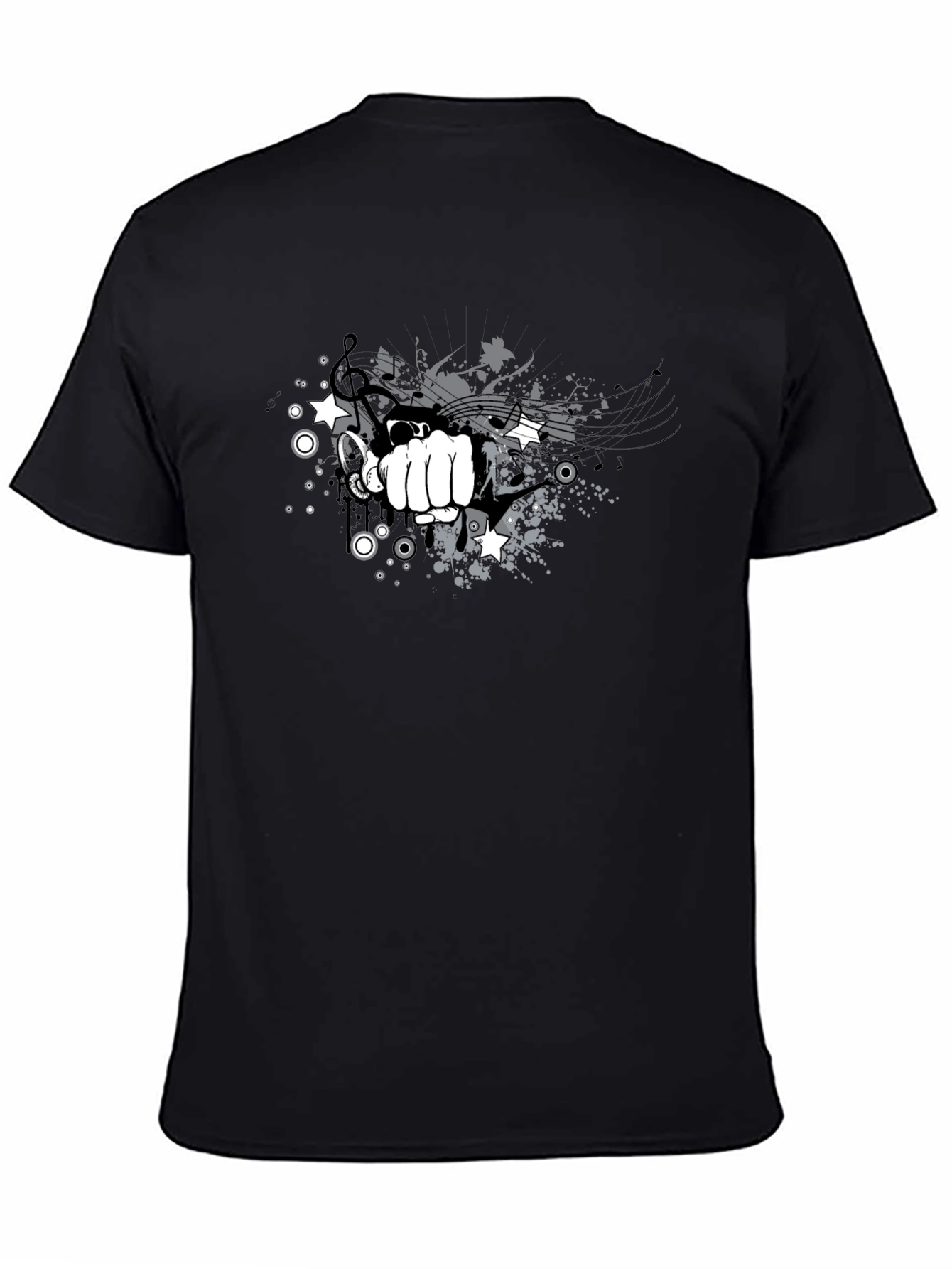 Mens Black Graphic Tee - Music Punch Design