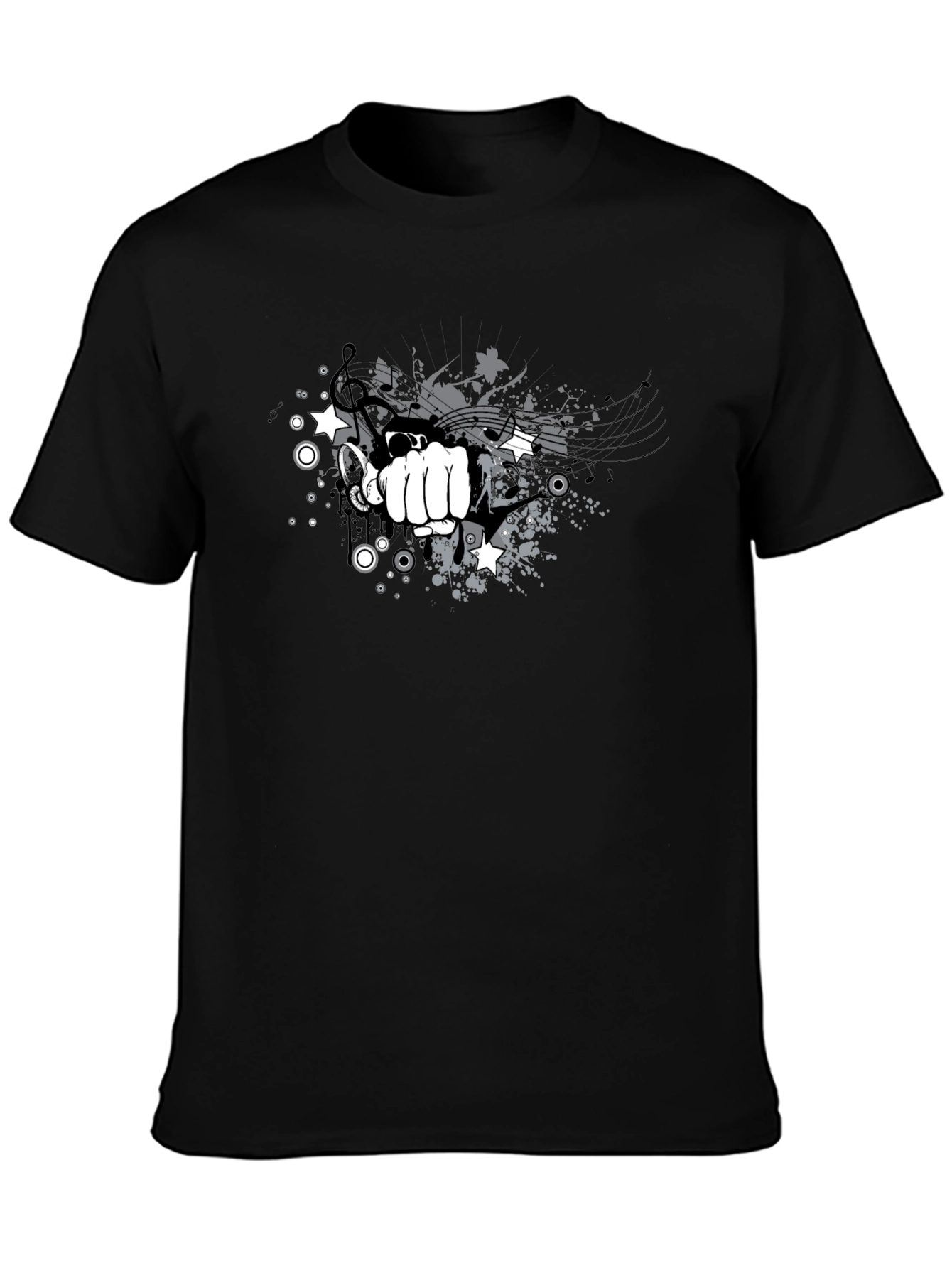 Mens Black Graphic Tee - Music Punch Design
