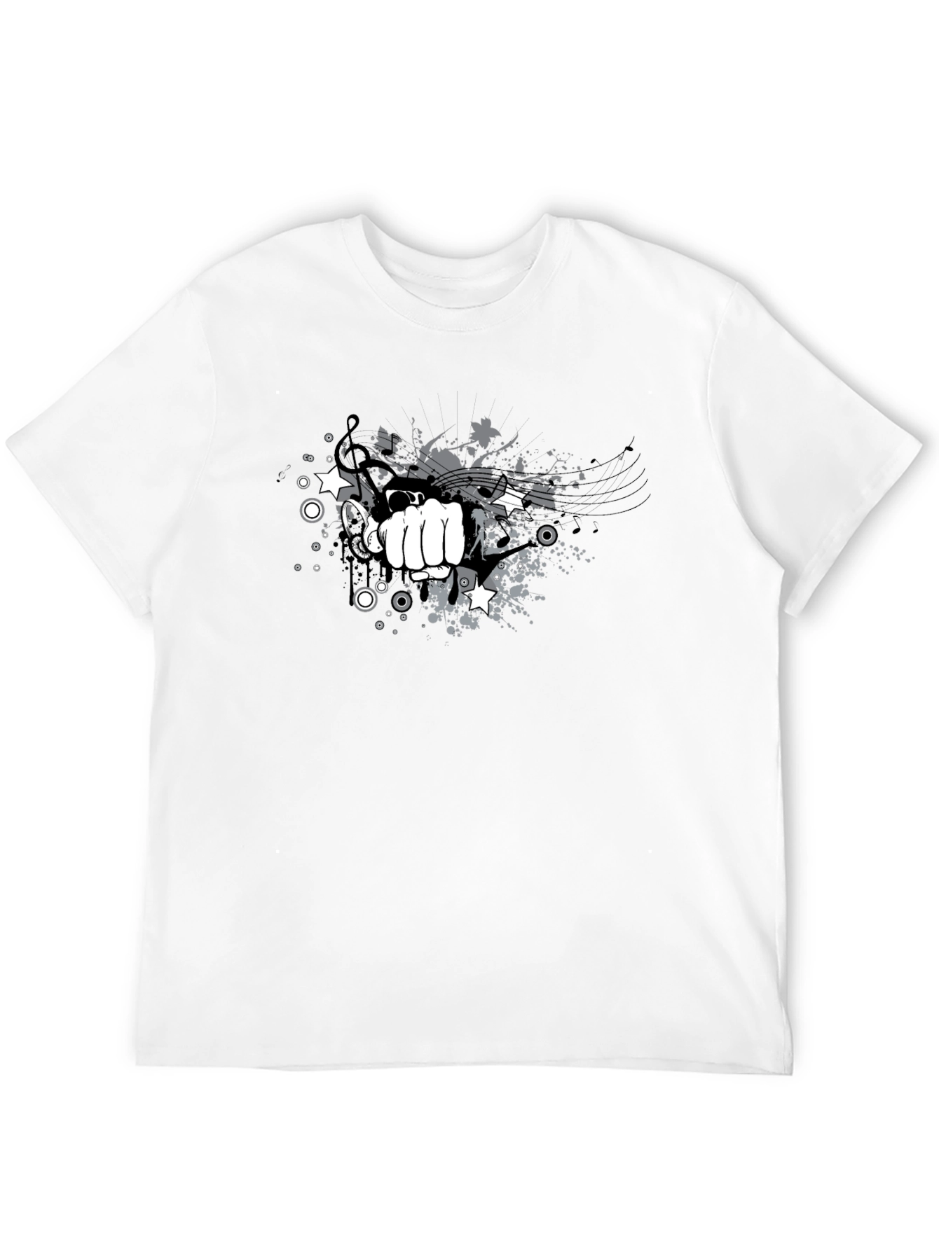 Mens Black Graphic Tee - Music Punch Design