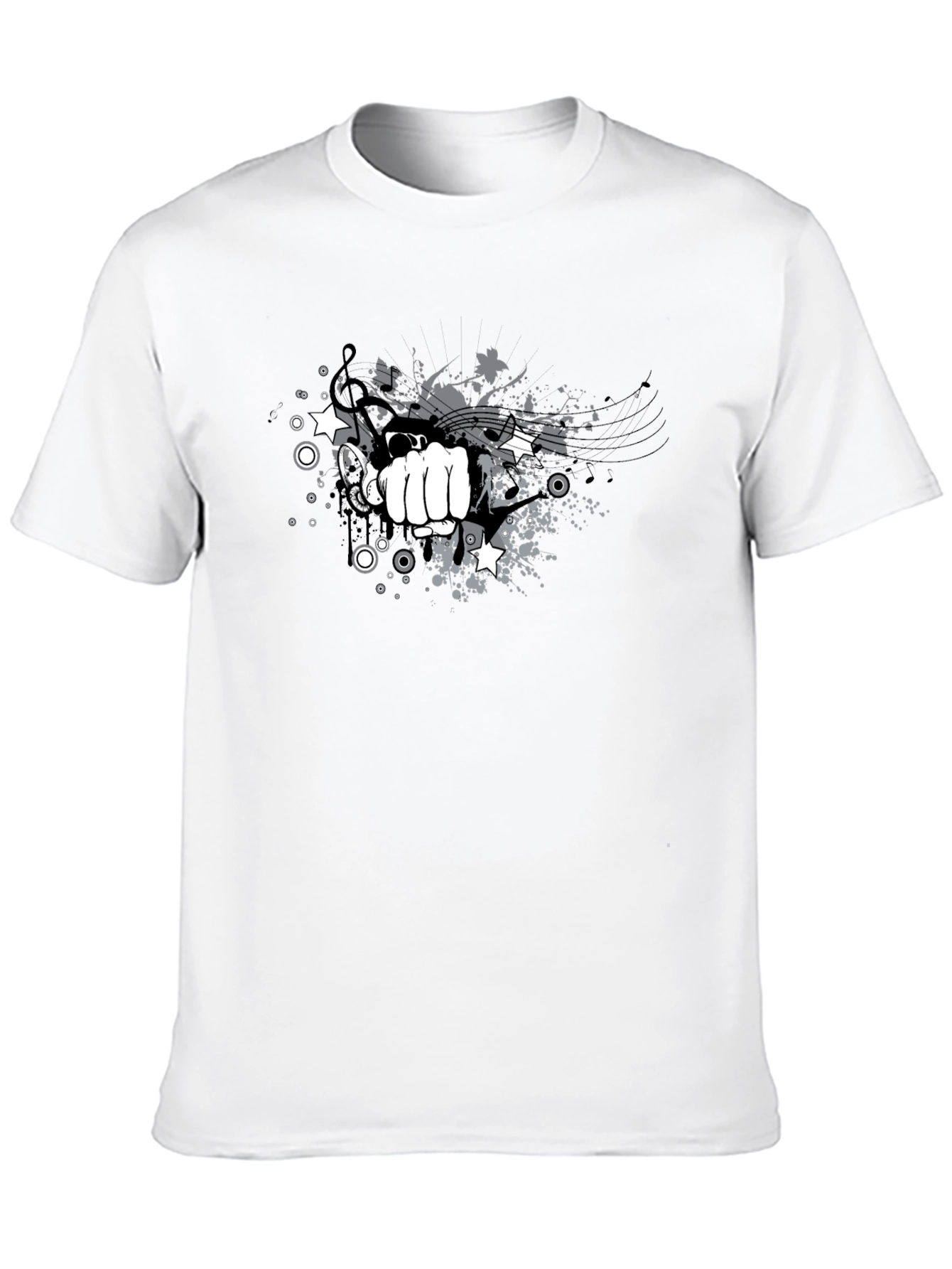 Mens Black Graphic Tee - Music Punch Design