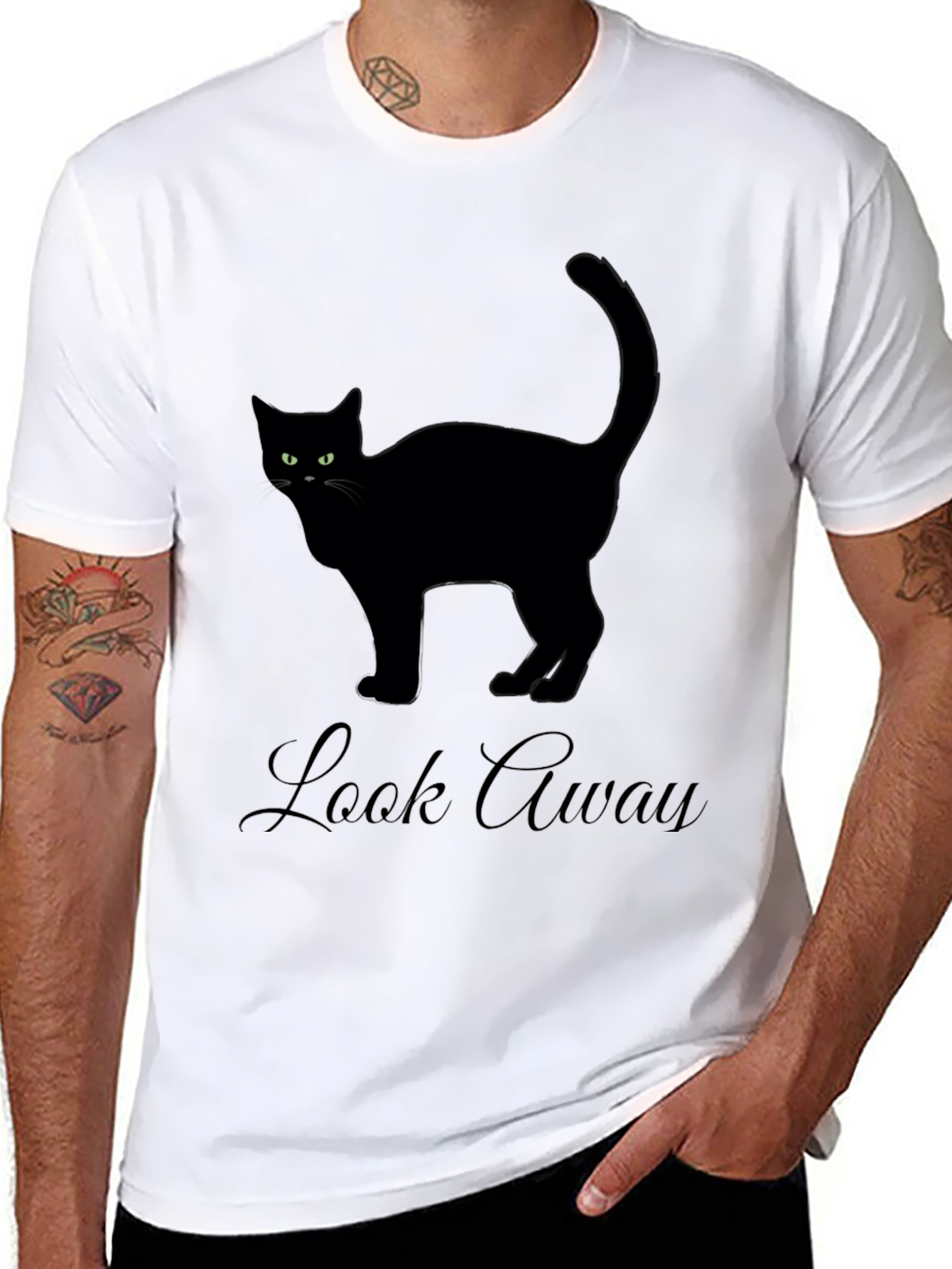 Black Cat T-Shirt - Look Away Graphic Tee