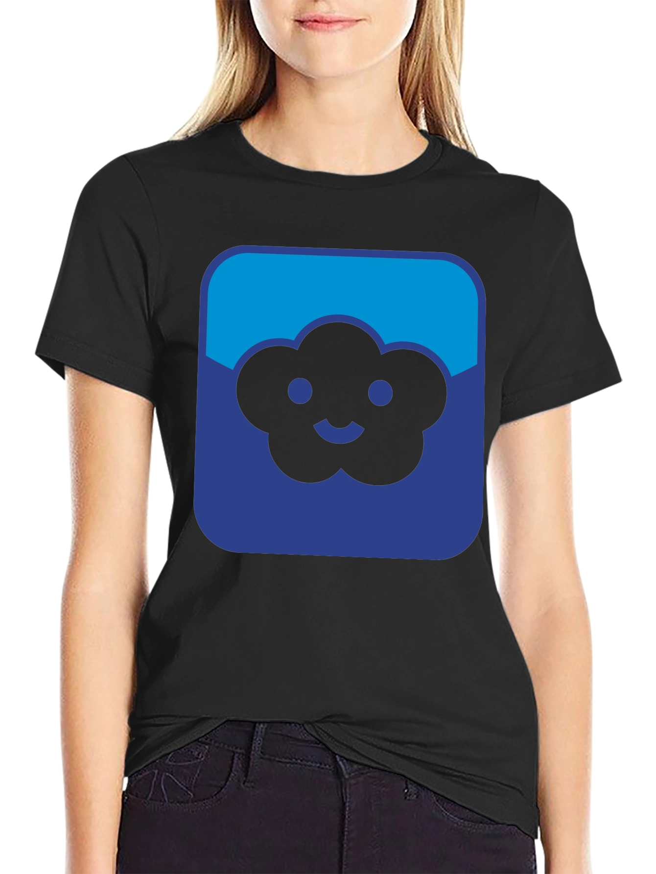 Cloud Smiley Graphic Black T-Shirt