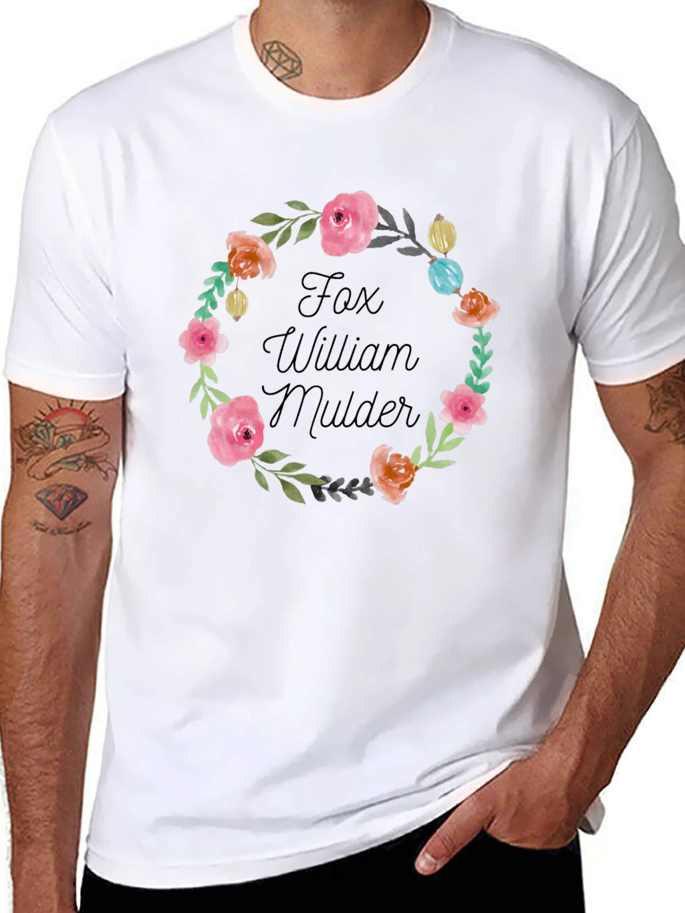 Floral Fox Mulder T-Shirt - Unique Fan Apparel