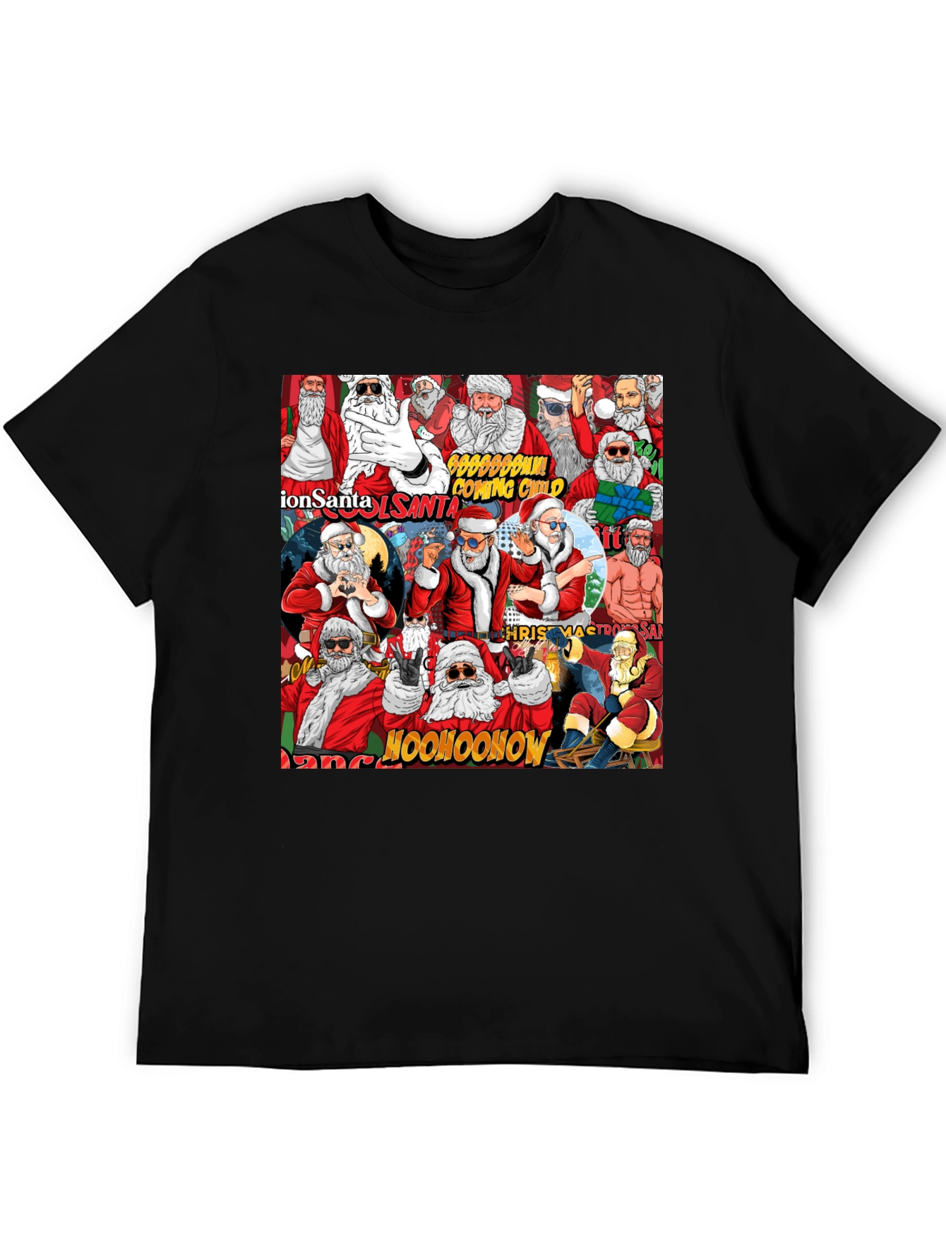 Cool Santa Collage Black T-Shirt