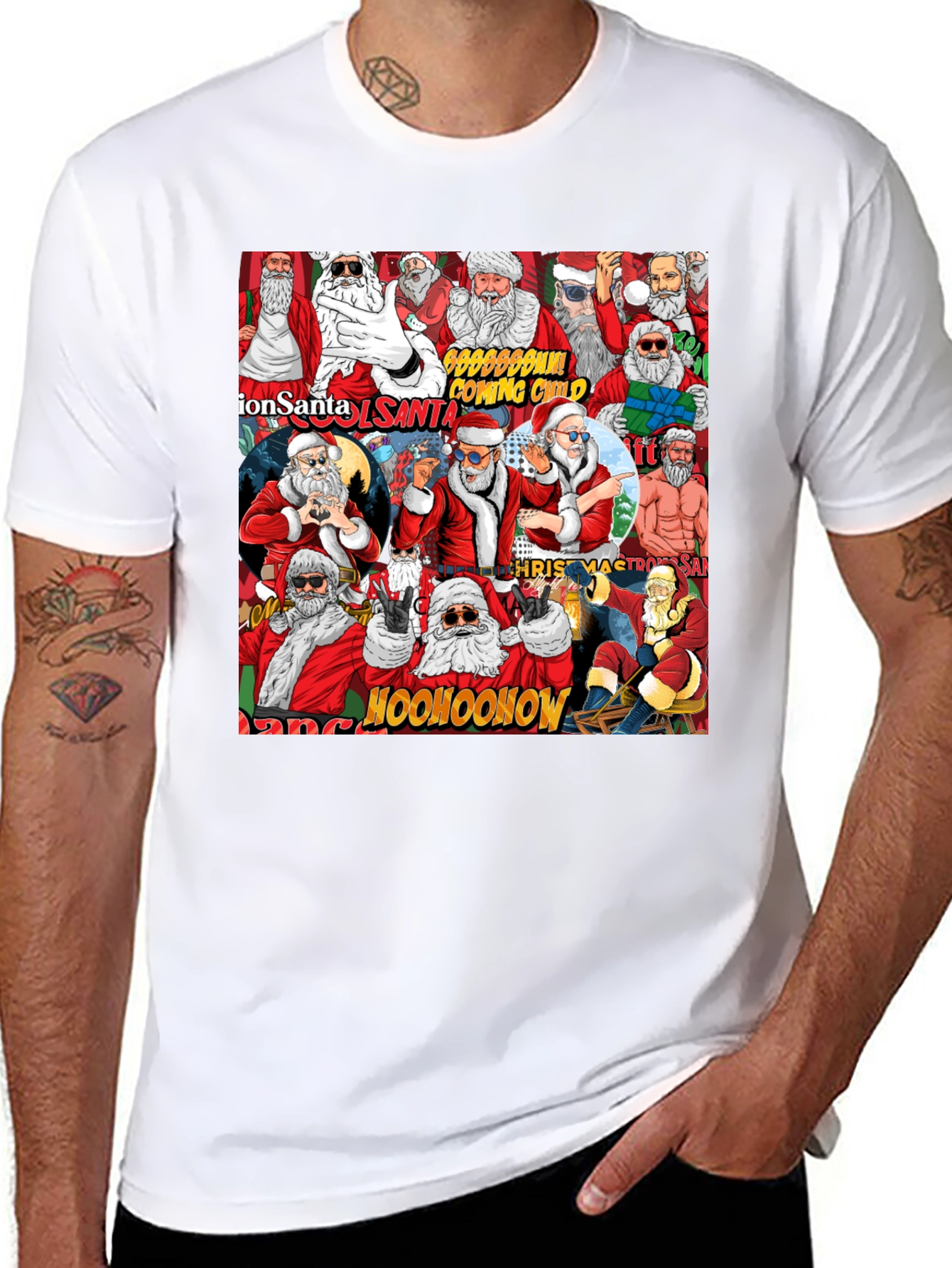 Cool Santa Collage Black T-Shirt