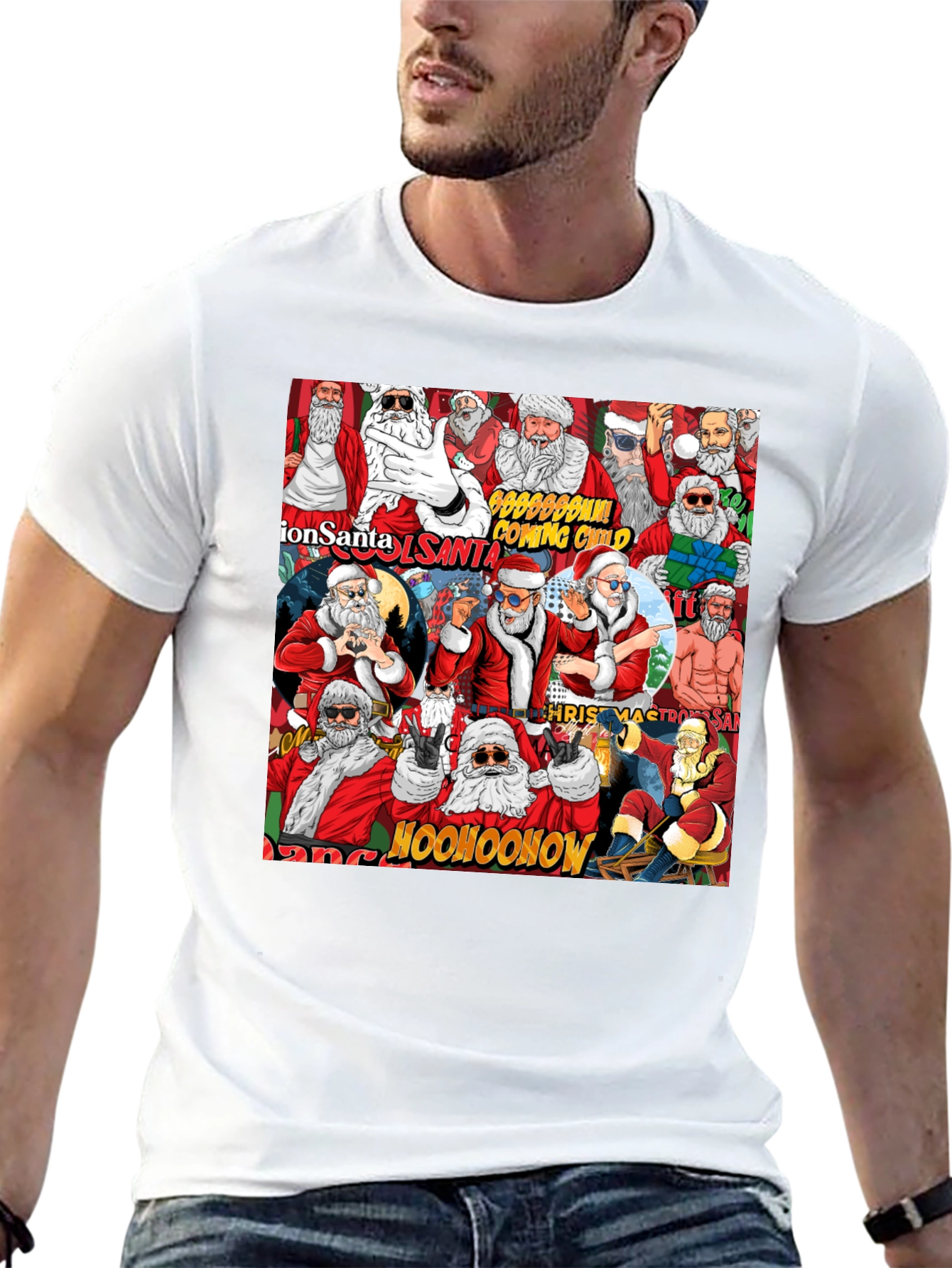 Cool Santa Collage Black T-Shirt