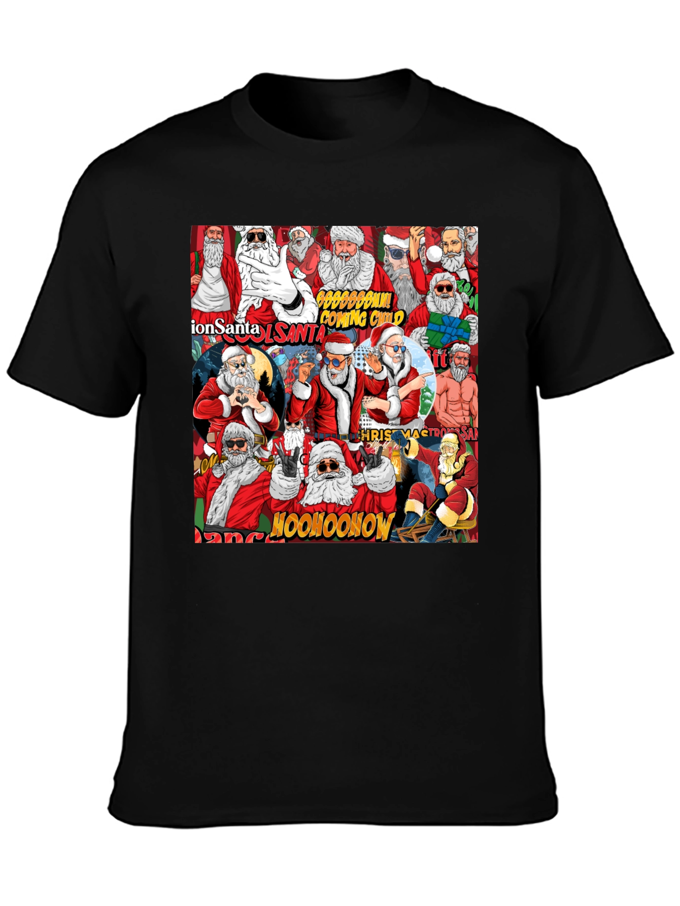 Cool Santa Collage Black T-Shirt