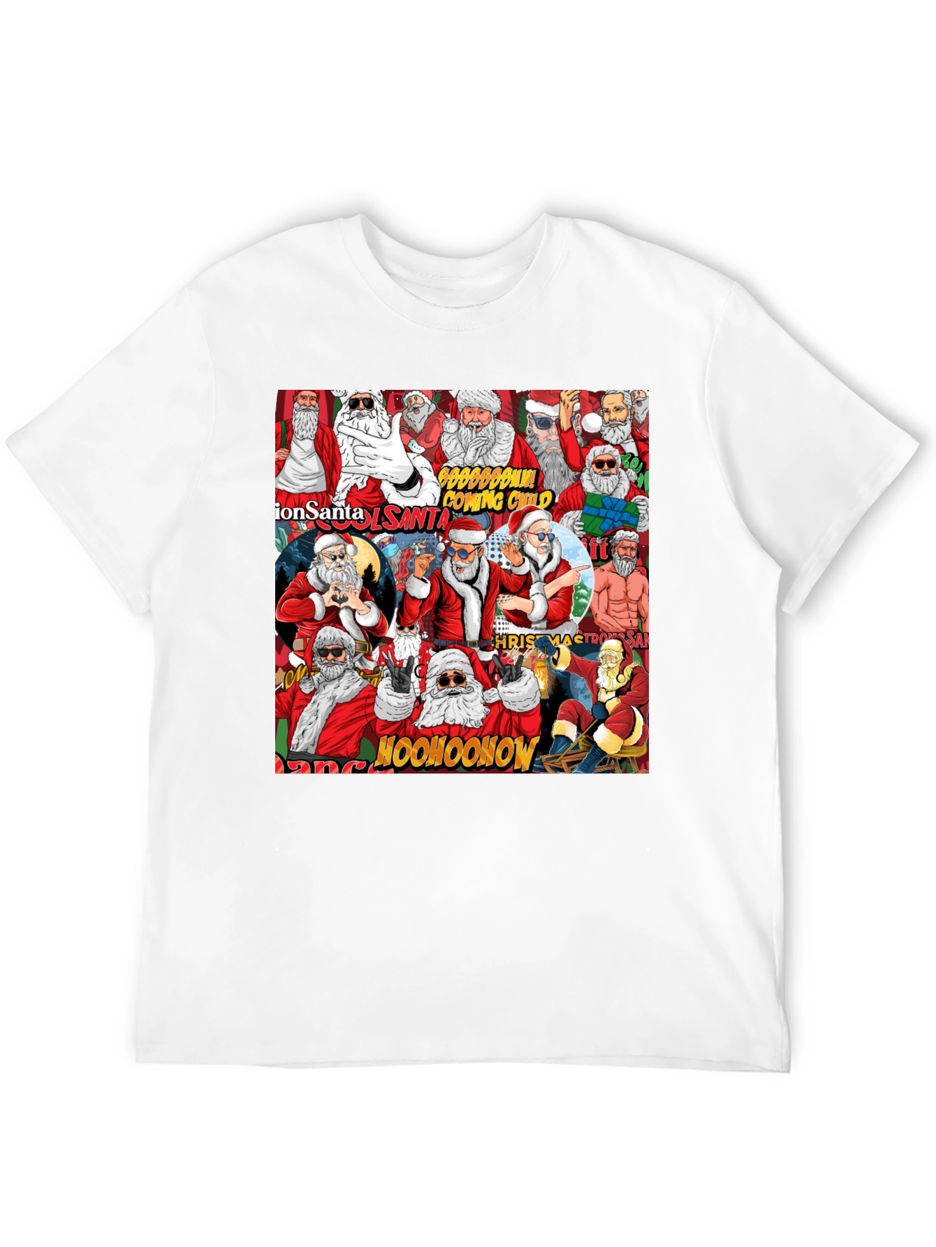 Cool Santa Collage Black T-Shirt