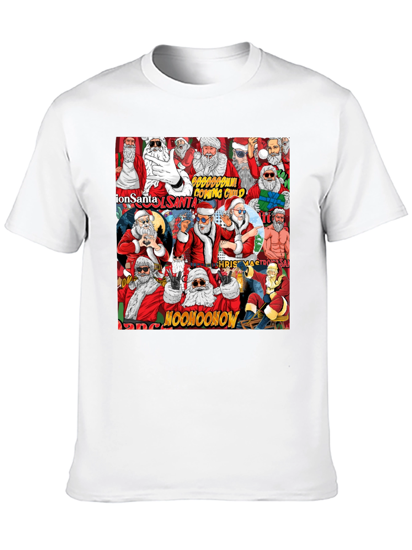 Cool Santa Collage Black T-Shirt