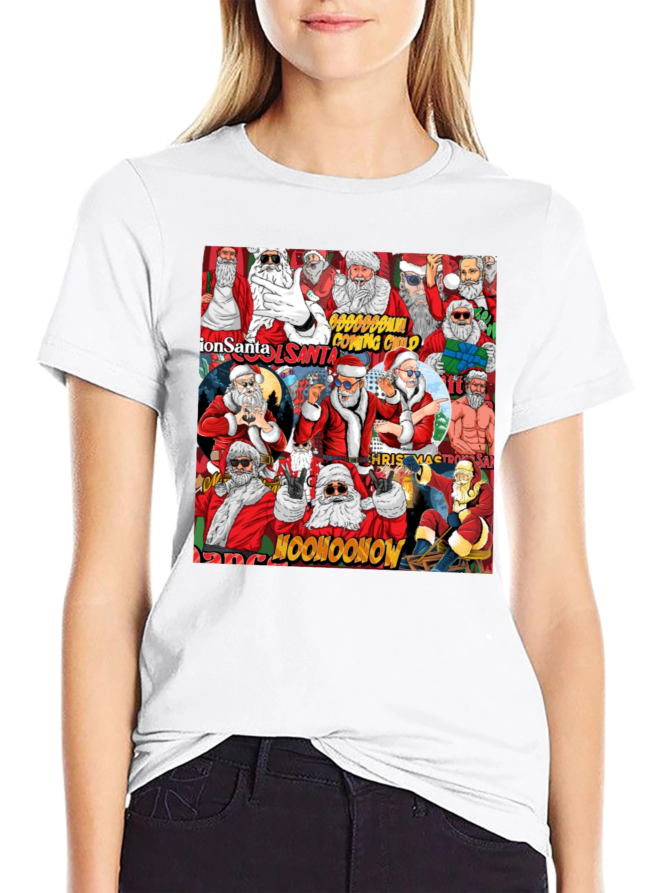 Cool Santa Collage Black T-Shirt