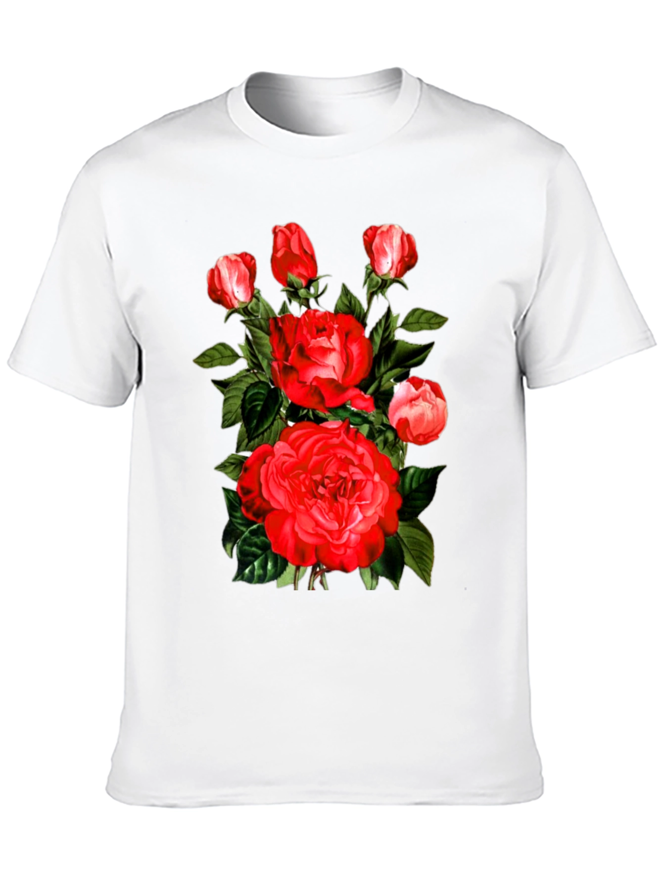 Red Roses Graphic Print Mens Black T-Shirt
