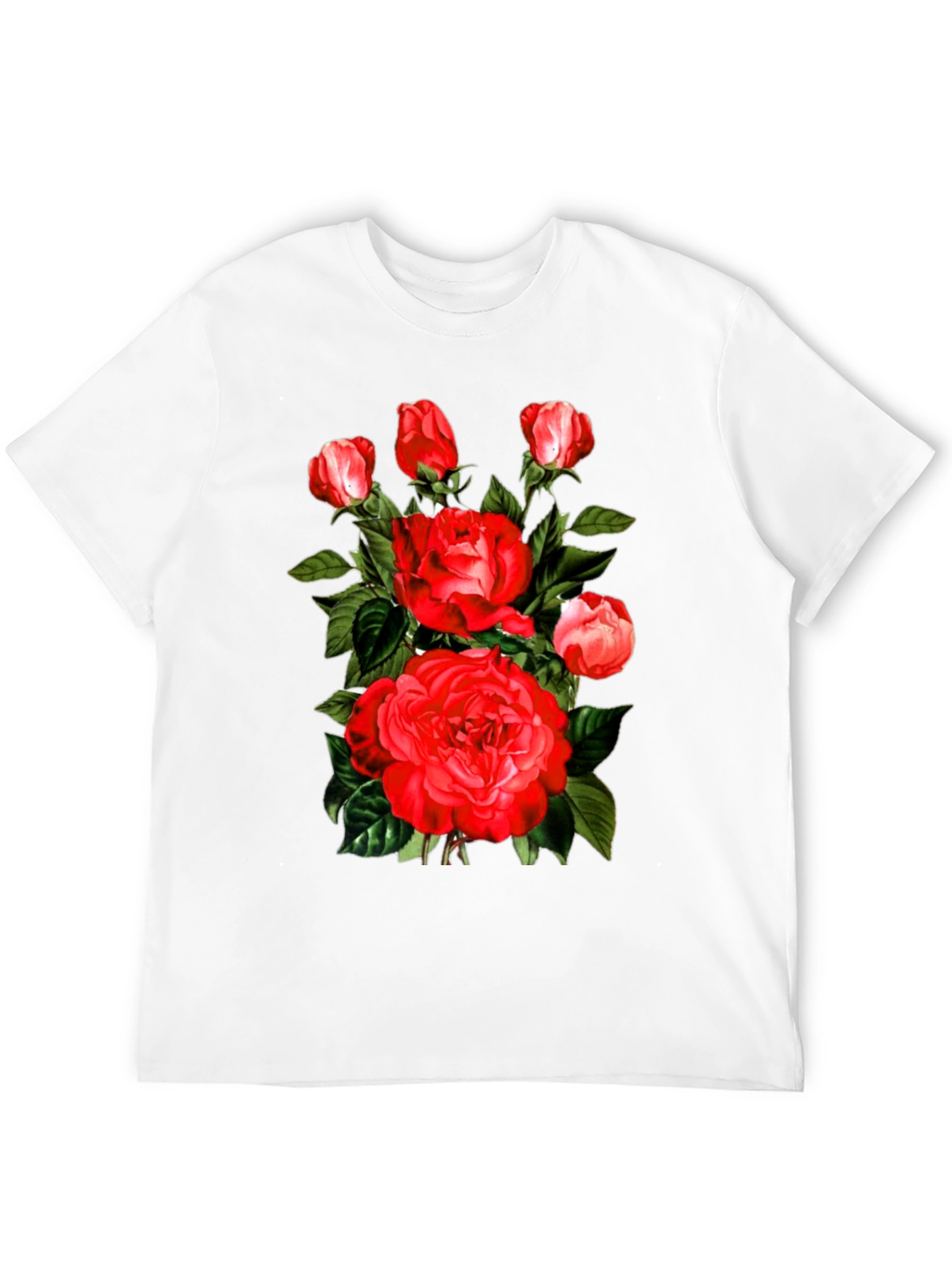 Red Roses Graphic Print Mens Black T-Shirt