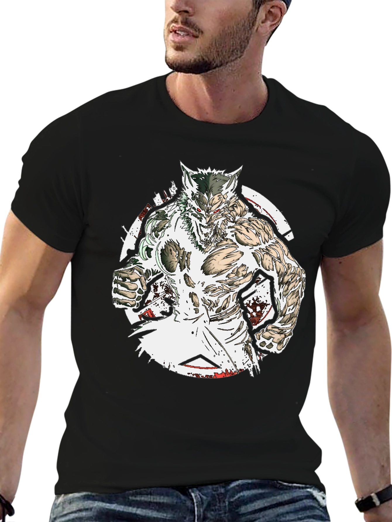 Werewolf Graphic Tee - Black Cotton T-Shirt