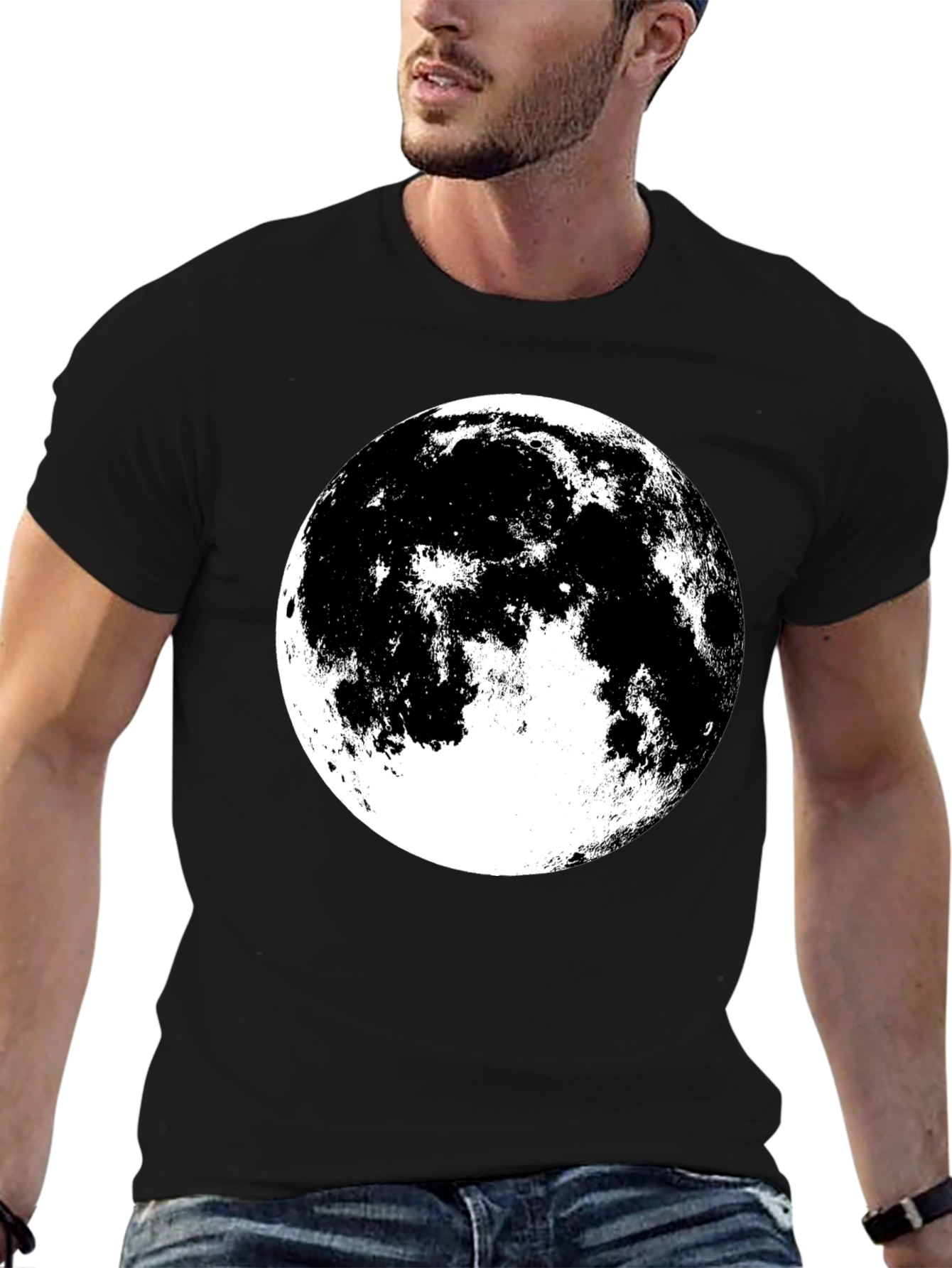 Full Moon Graphic Tee - Black Cotton Shirt