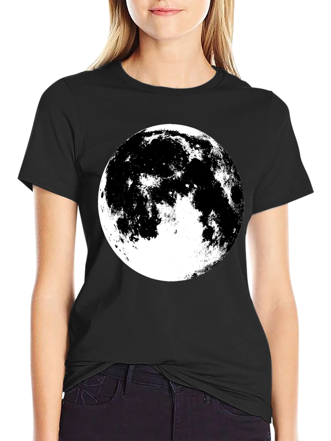 Full Moon Graphic Tee - Black Cotton Shirt
