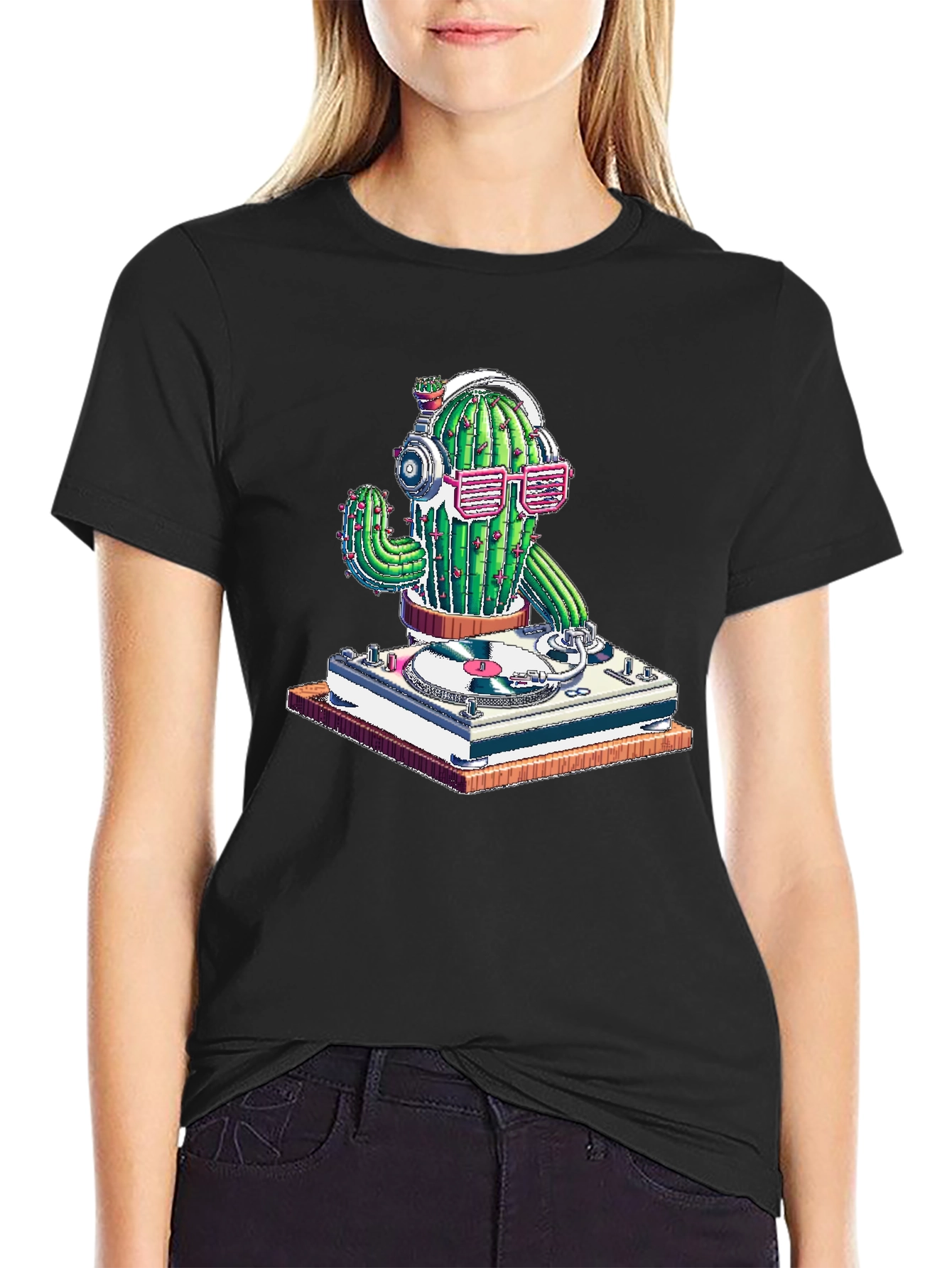 DJ Cactus Graphic T-Shirt - Turntable Cactus Tee