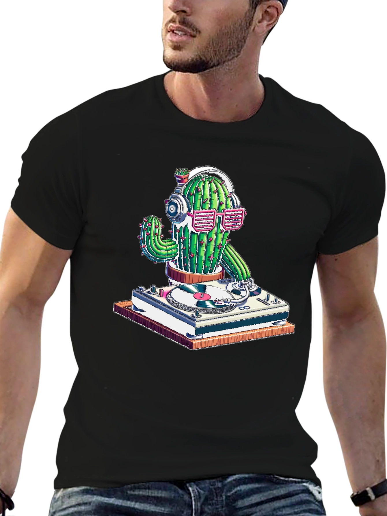 DJ Cactus Graphic T-Shirt - Turntable Cactus Tee