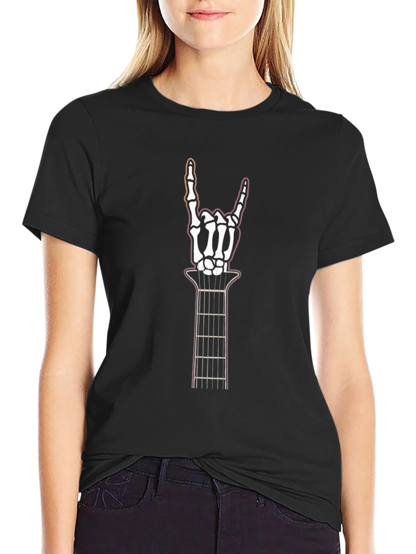 Rock On Skeleton Hand Guitar T-Shirt