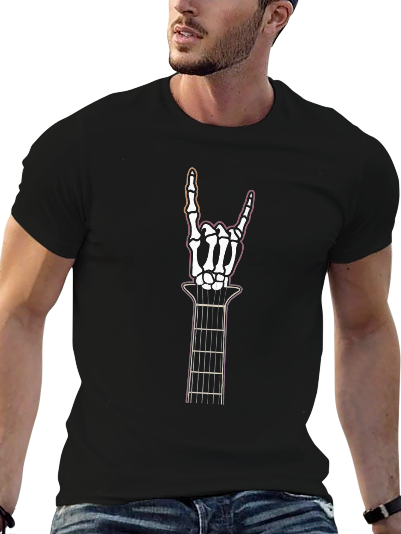 Rock On Skeleton Hand Guitar T-Shirt