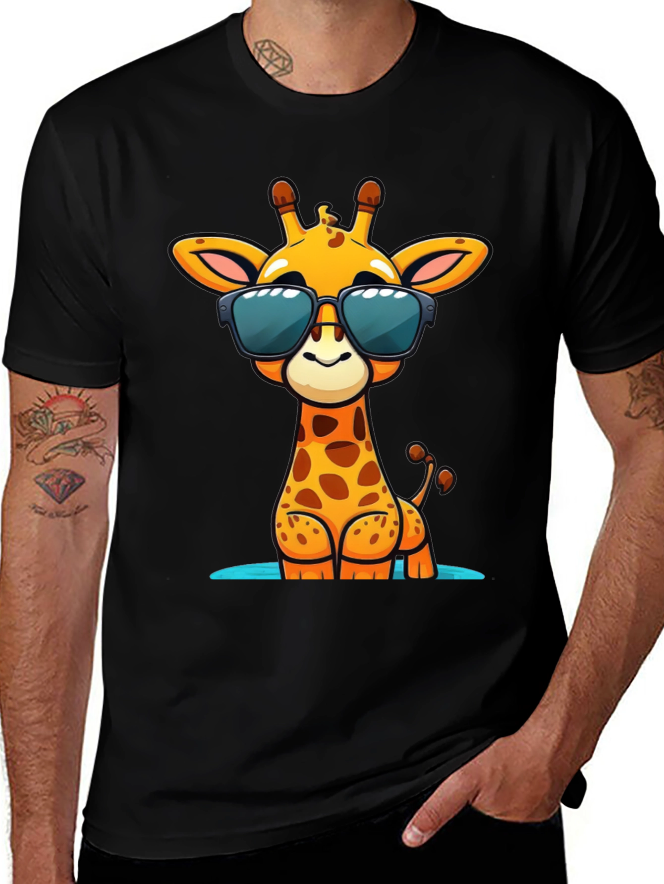 Cool Giraffe Graphic Tee - Black Cotton Shirt