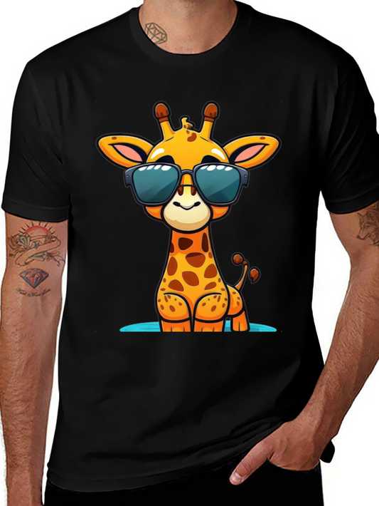 Cool Giraffe Graphic Tee - Black Cotton Shirt