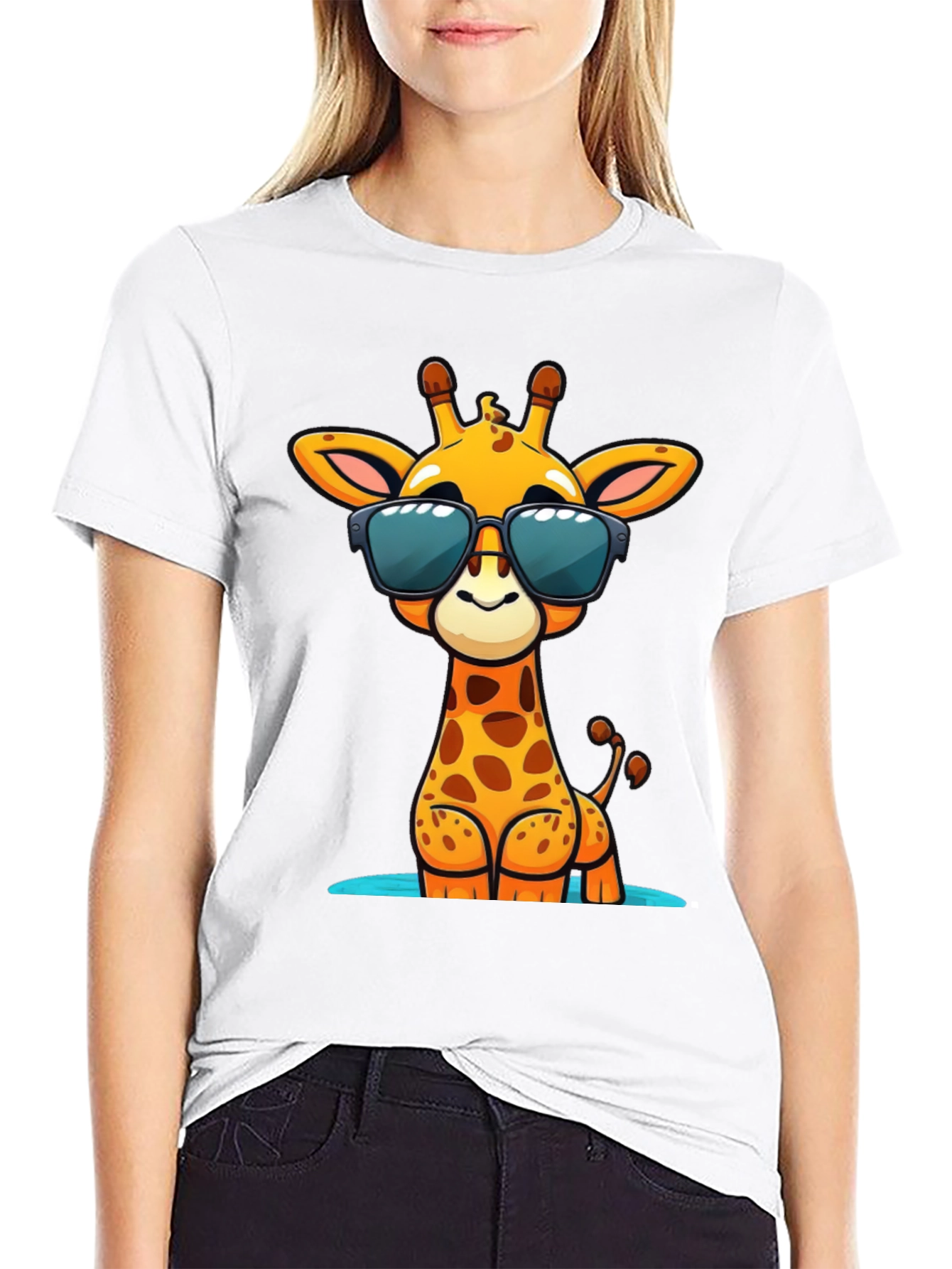 Cool Giraffe Graphic Tee - Black Cotton Shirt