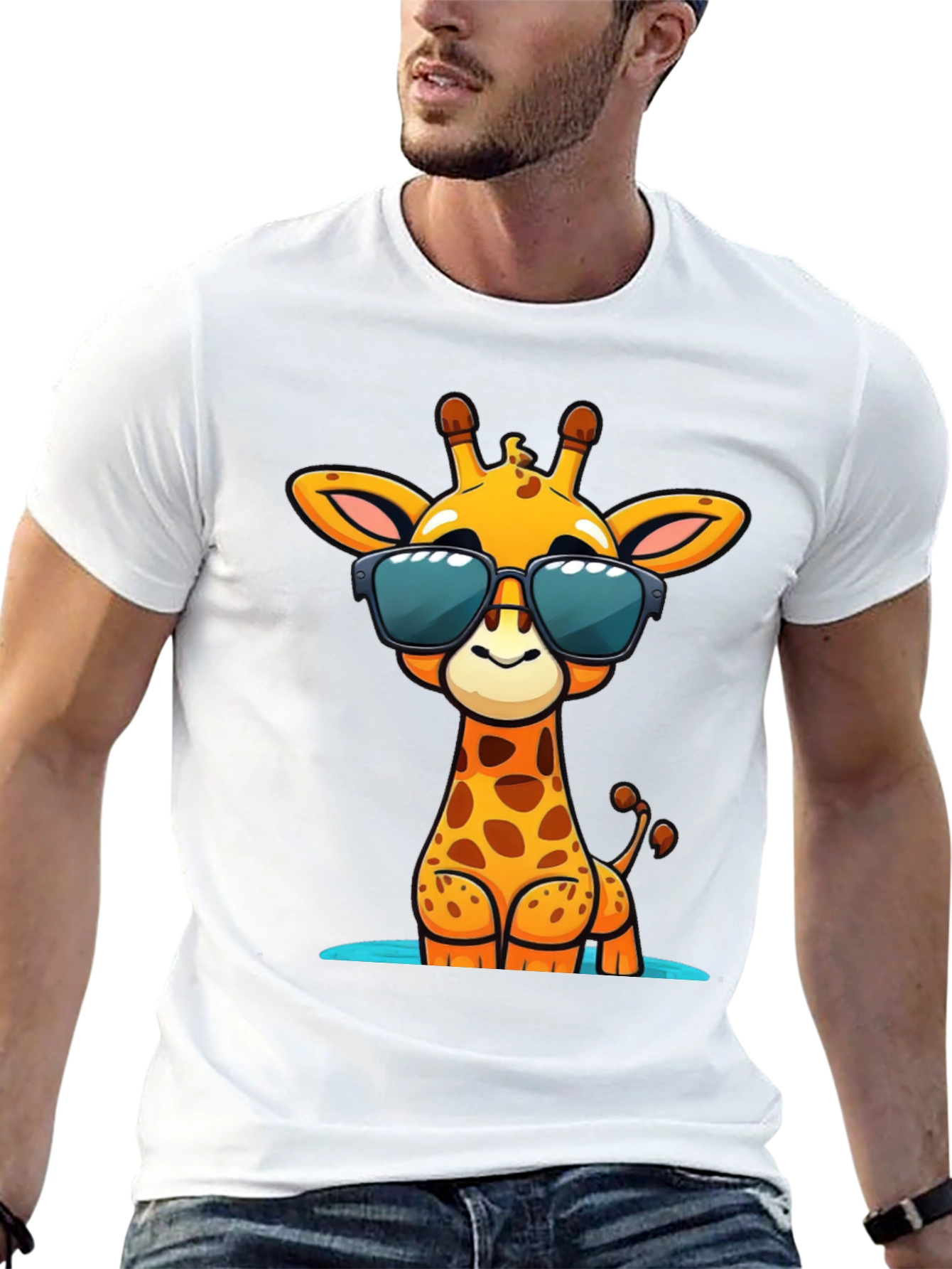 Cool Giraffe Graphic Tee - Black Cotton Shirt