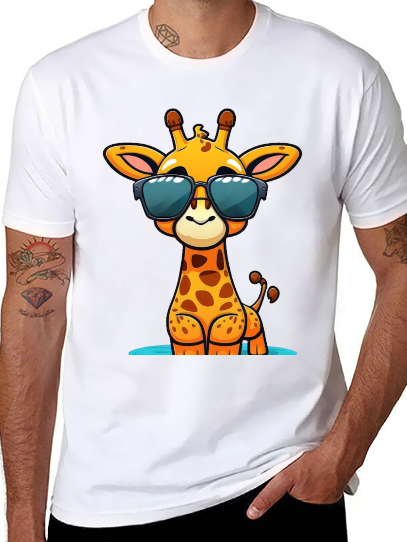 Cool Giraffe Graphic Tee - Black Cotton Shirt