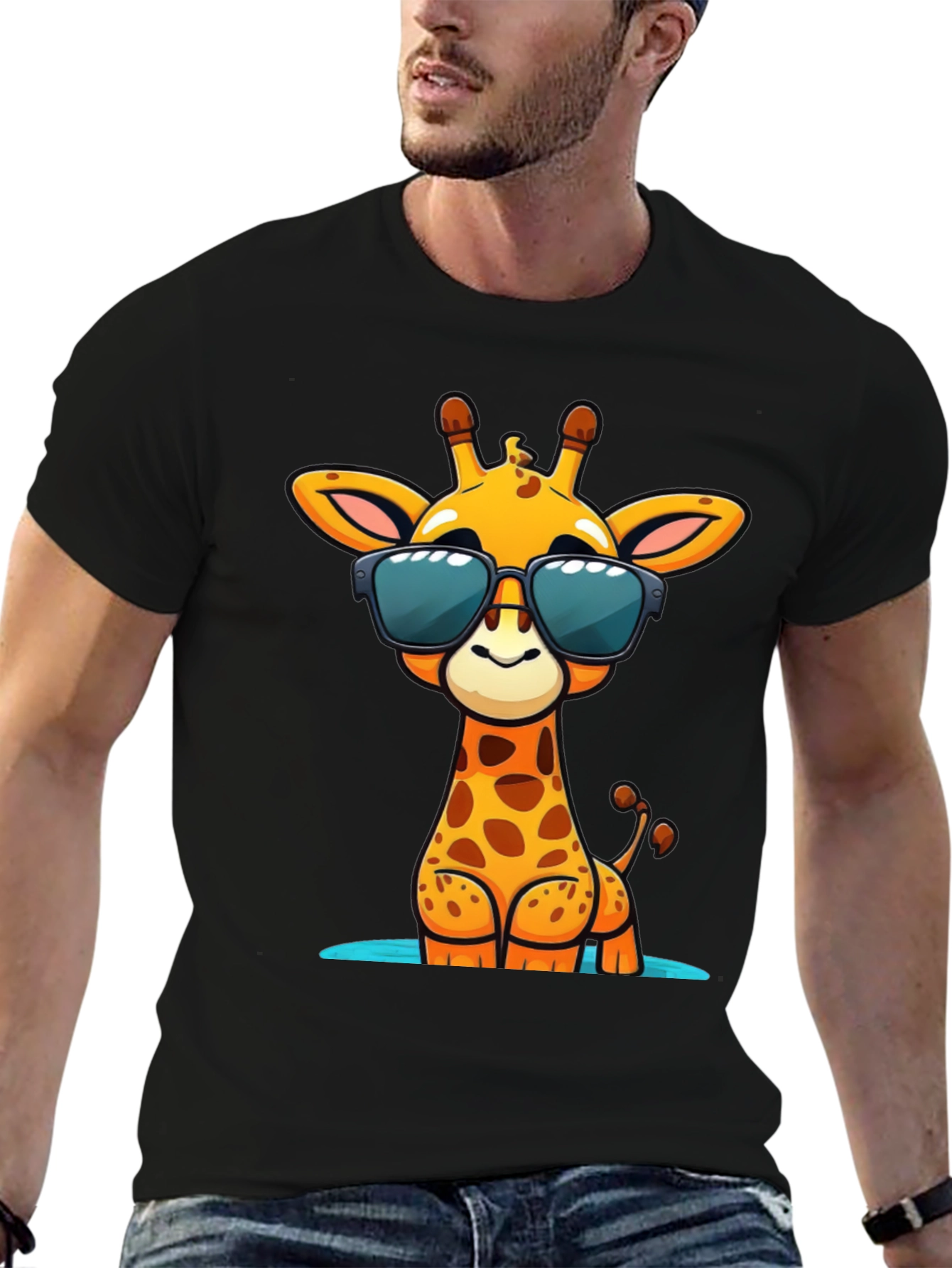 Cool Giraffe Graphic Tee - Black Cotton Shirt