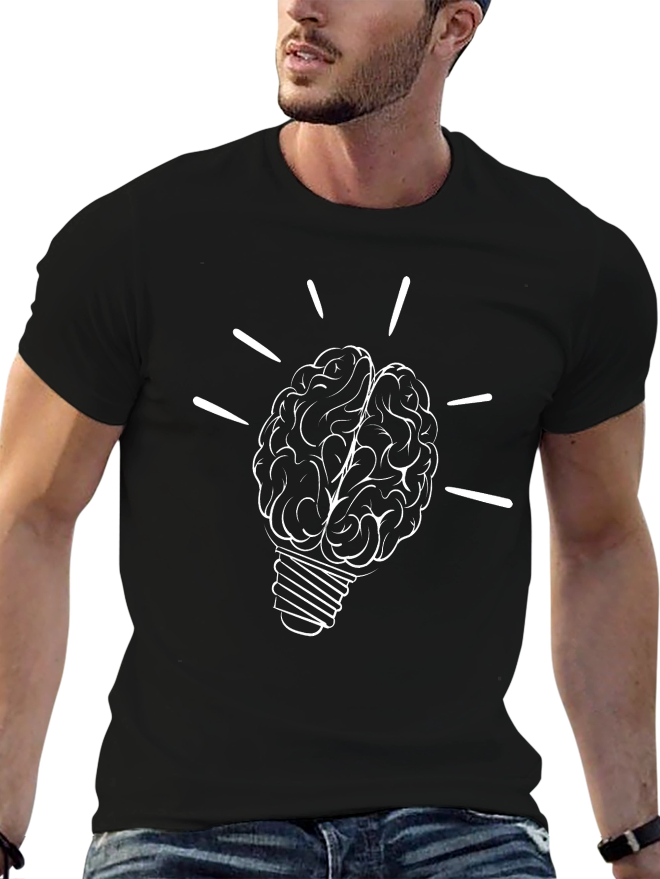 Brain Lightbulb Graphic Tee - Black