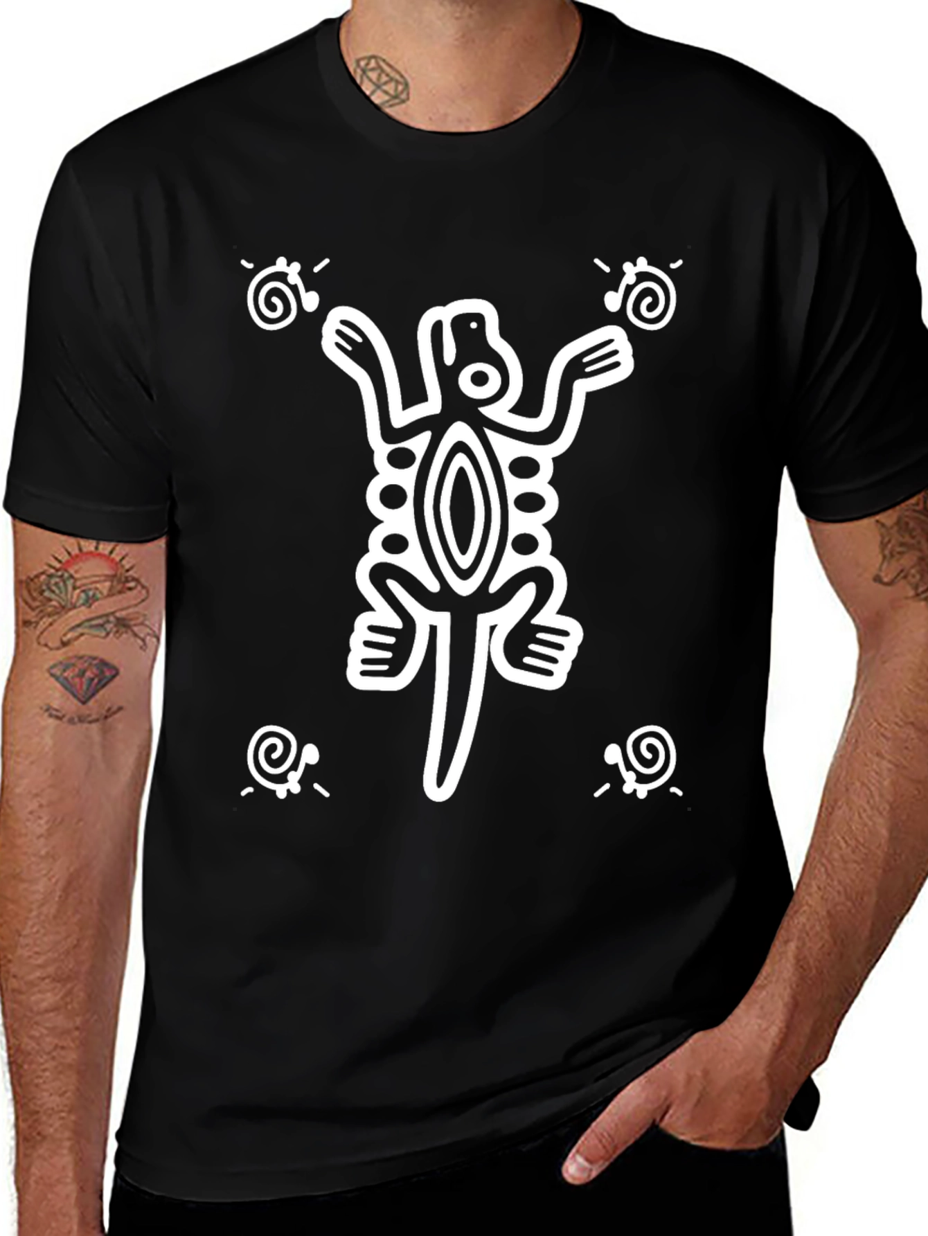 Aztec Lizard Print Black T-Shirt