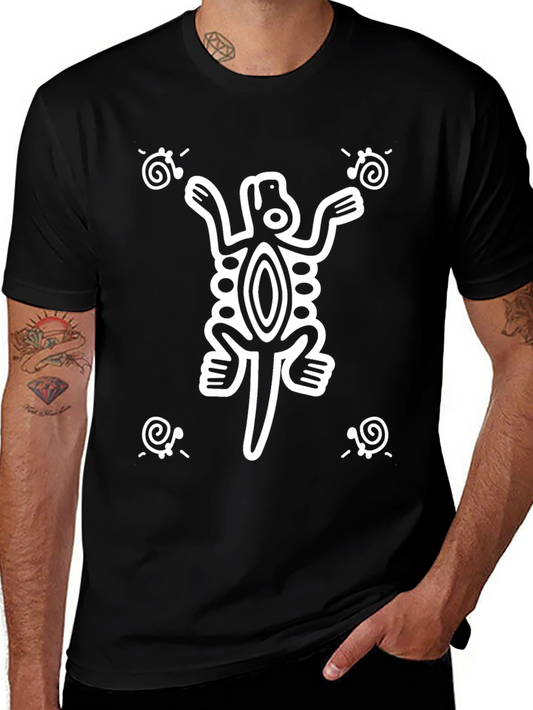 Aztec Lizard Print Black T-Shirt