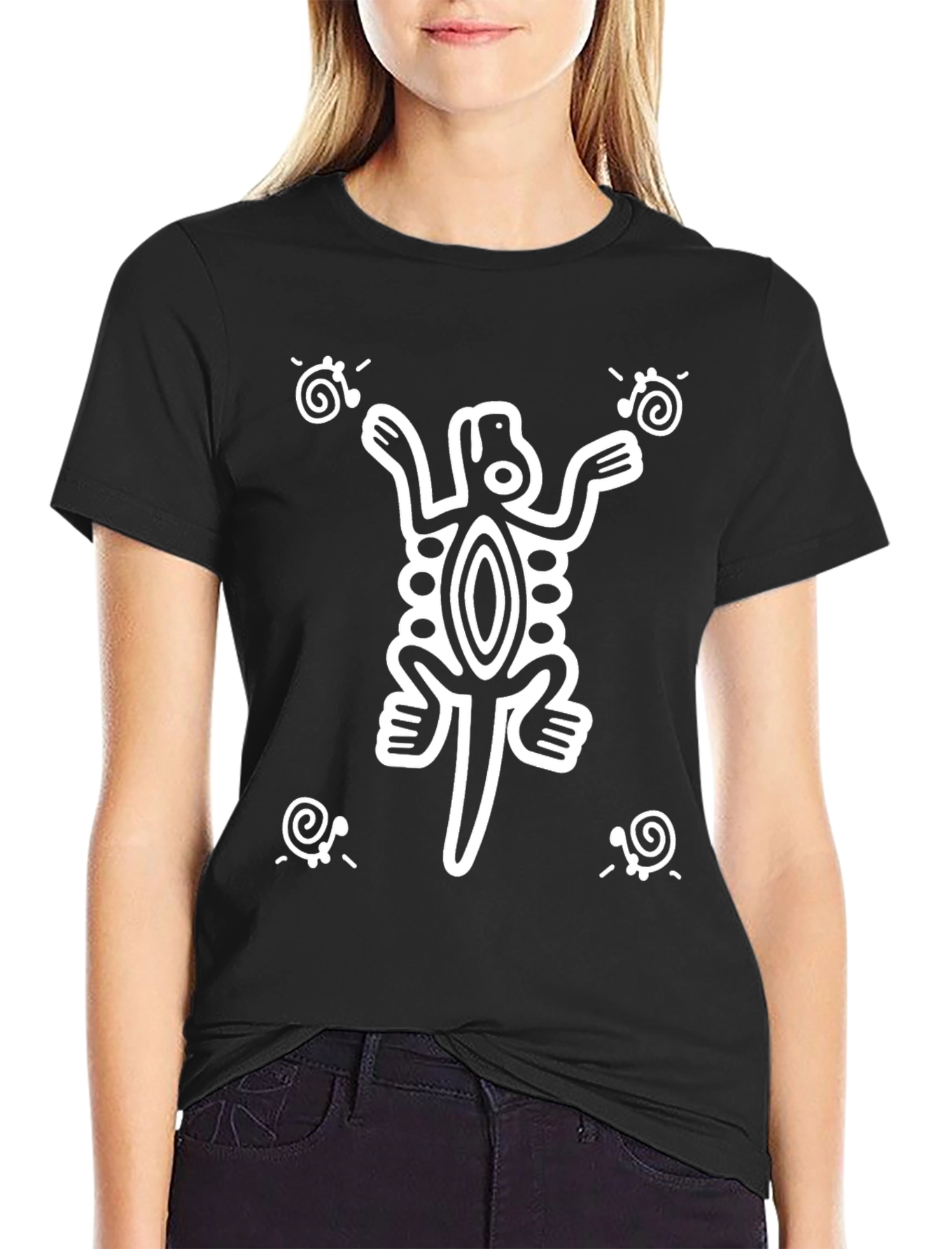 Aztec Lizard Print Black T-Shirt
