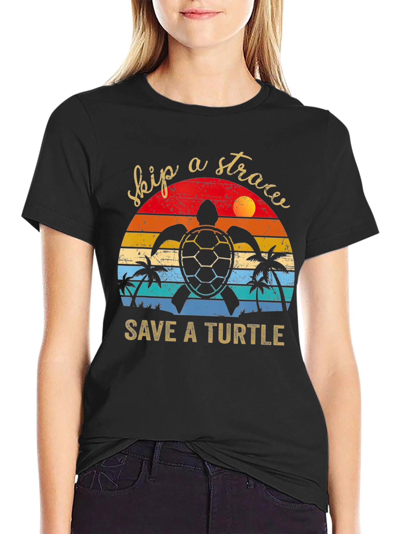 Skip a Straw Save a Turtle Tee