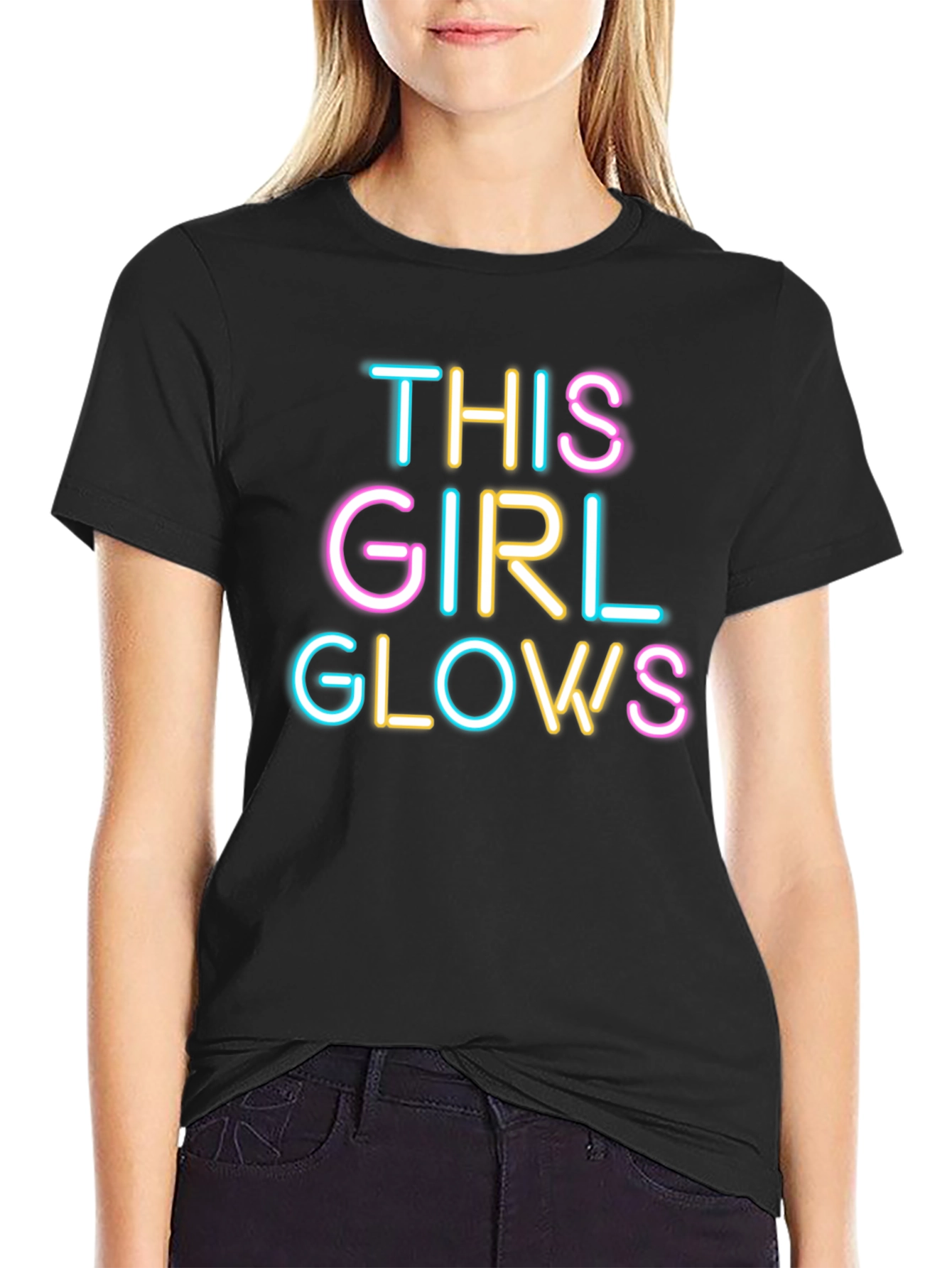 This Girl Glows Black Crew Neck Graphic Tee